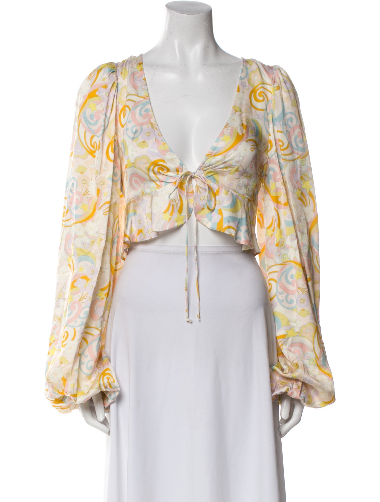 For Love & Lemons Printed V-Neck Crop Top w/ Tags