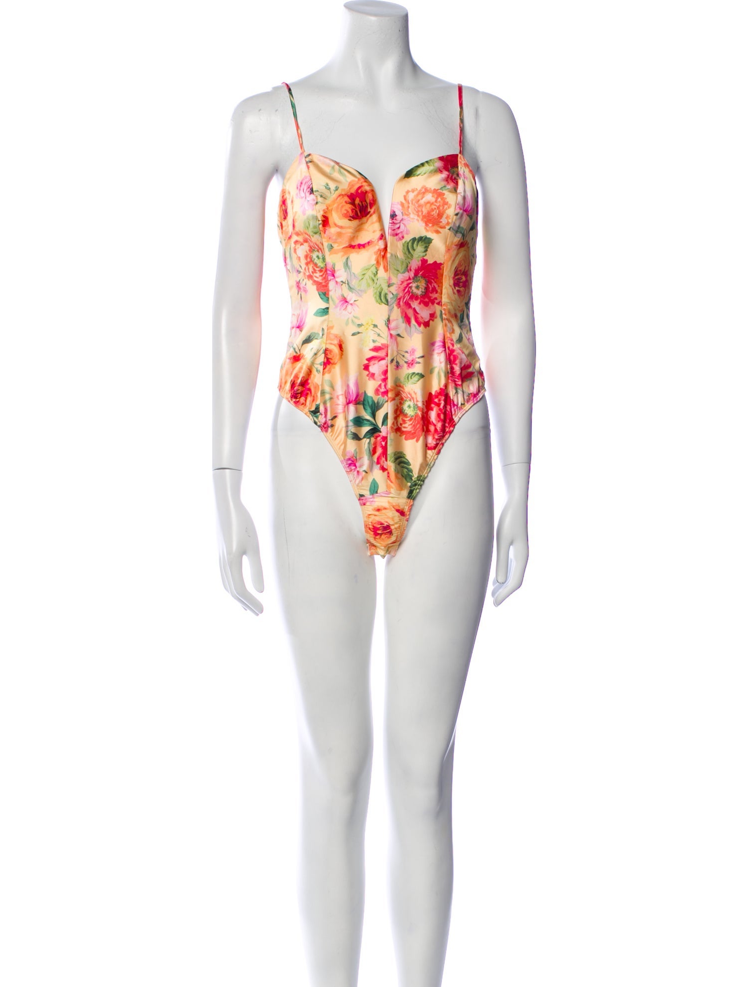 For Love & Lemons Floral Print Square Neckline Bodysuit