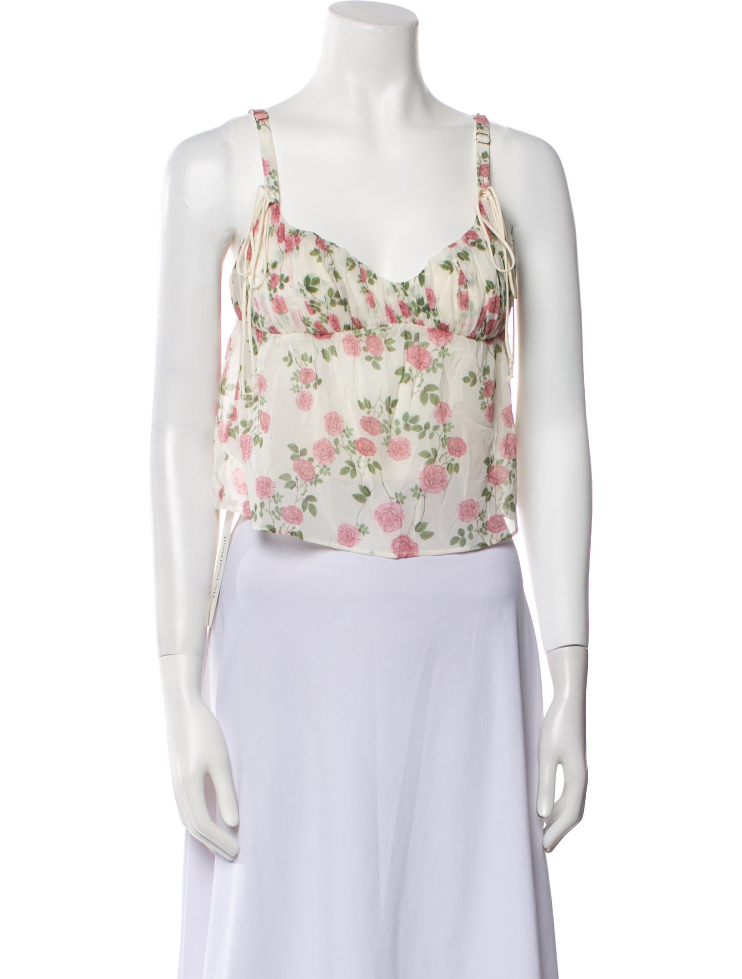 For Love & Lemons Silk Floral Print Crop Top