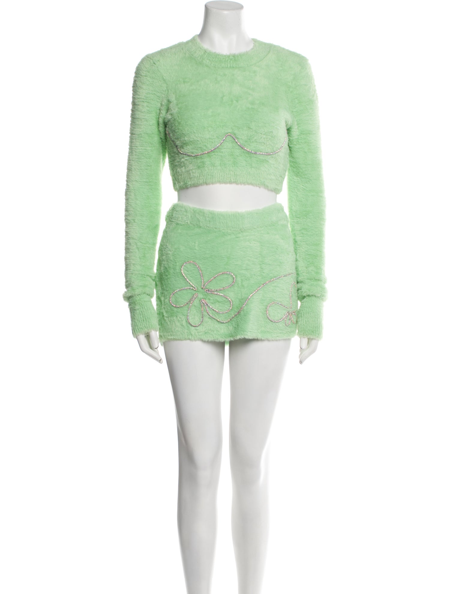 For Love & Lemons Nylon Crystal Embellishments Skirt Set