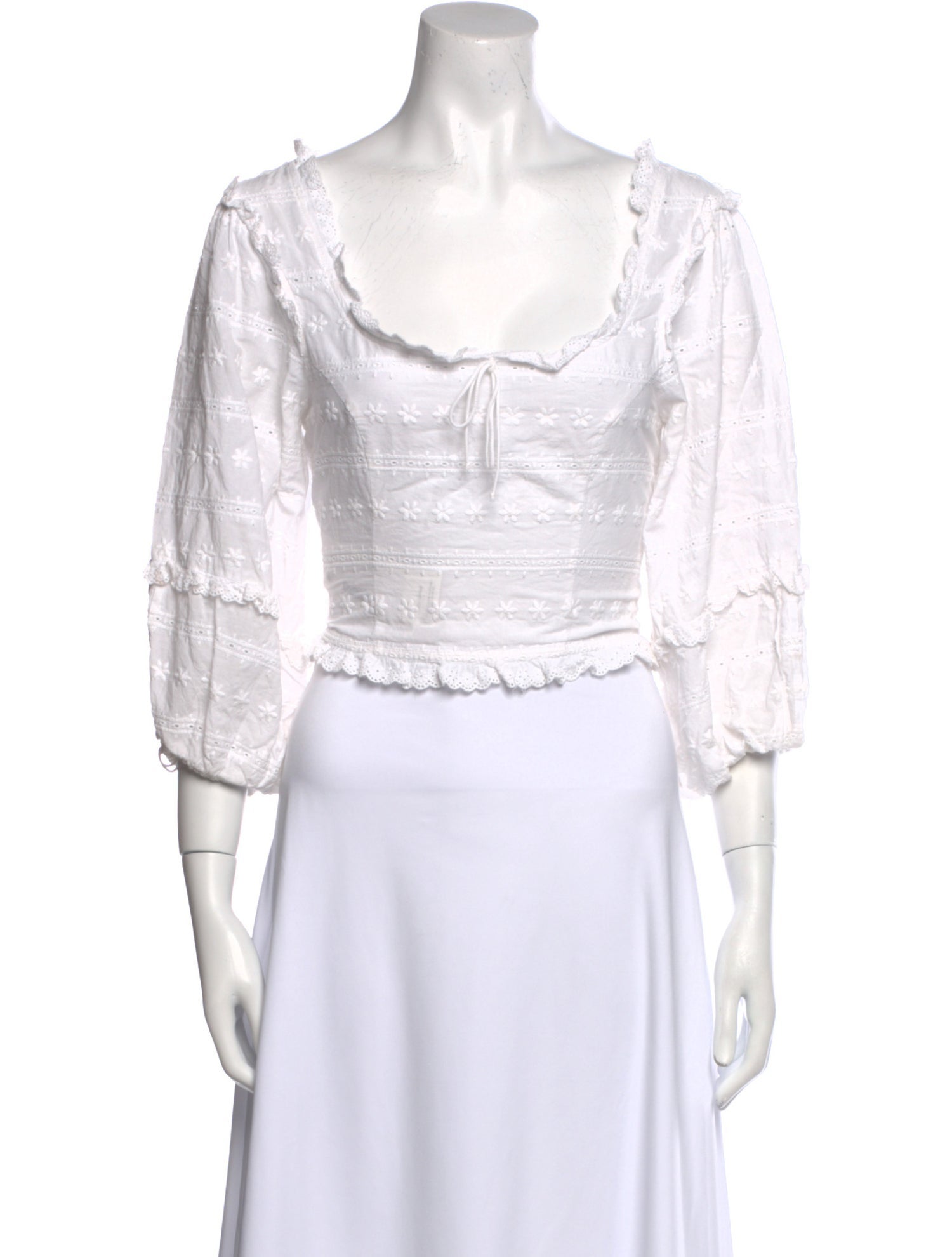 For Love & Lemons Square Neckline Three-Quarter Sleeve Crop Top