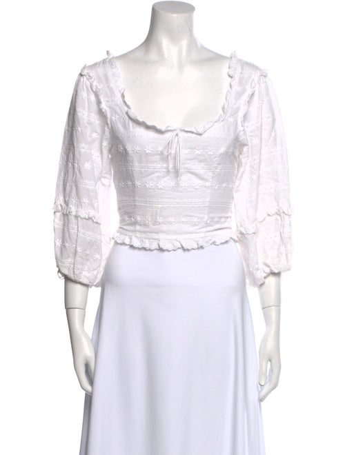 For Love & Lemons Square Neckline Three-Quarter Sleeve Crop Top