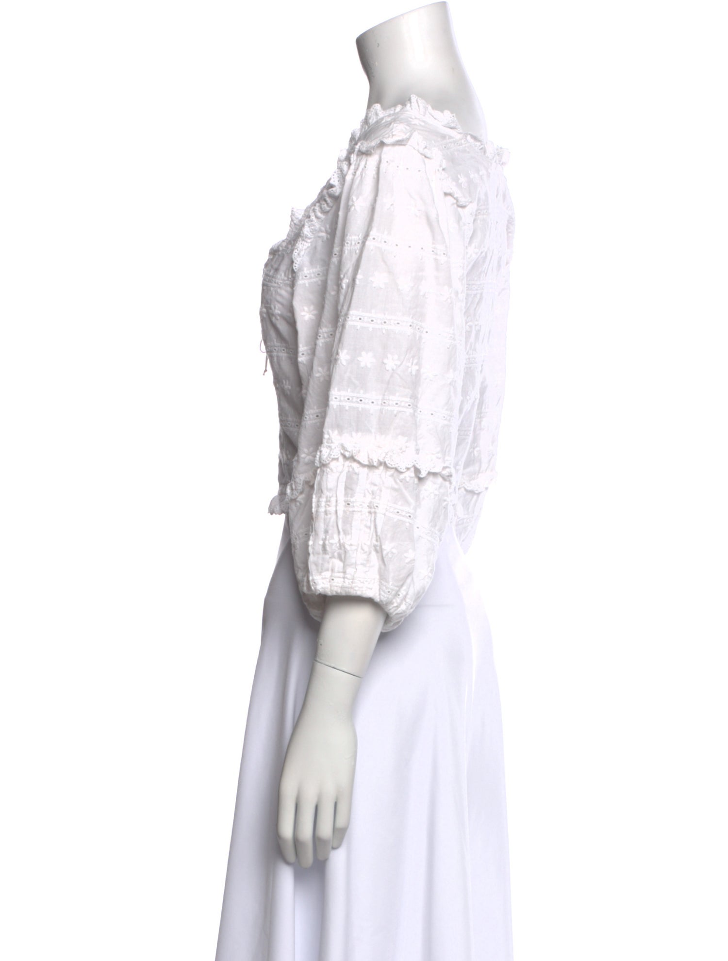 For Love & Lemons Square Neckline Three-Quarter Sleeve Crop Top