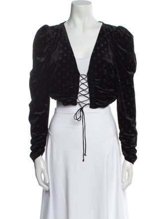 For Love & Lemons V-Neck Long Sleeve Crop Top