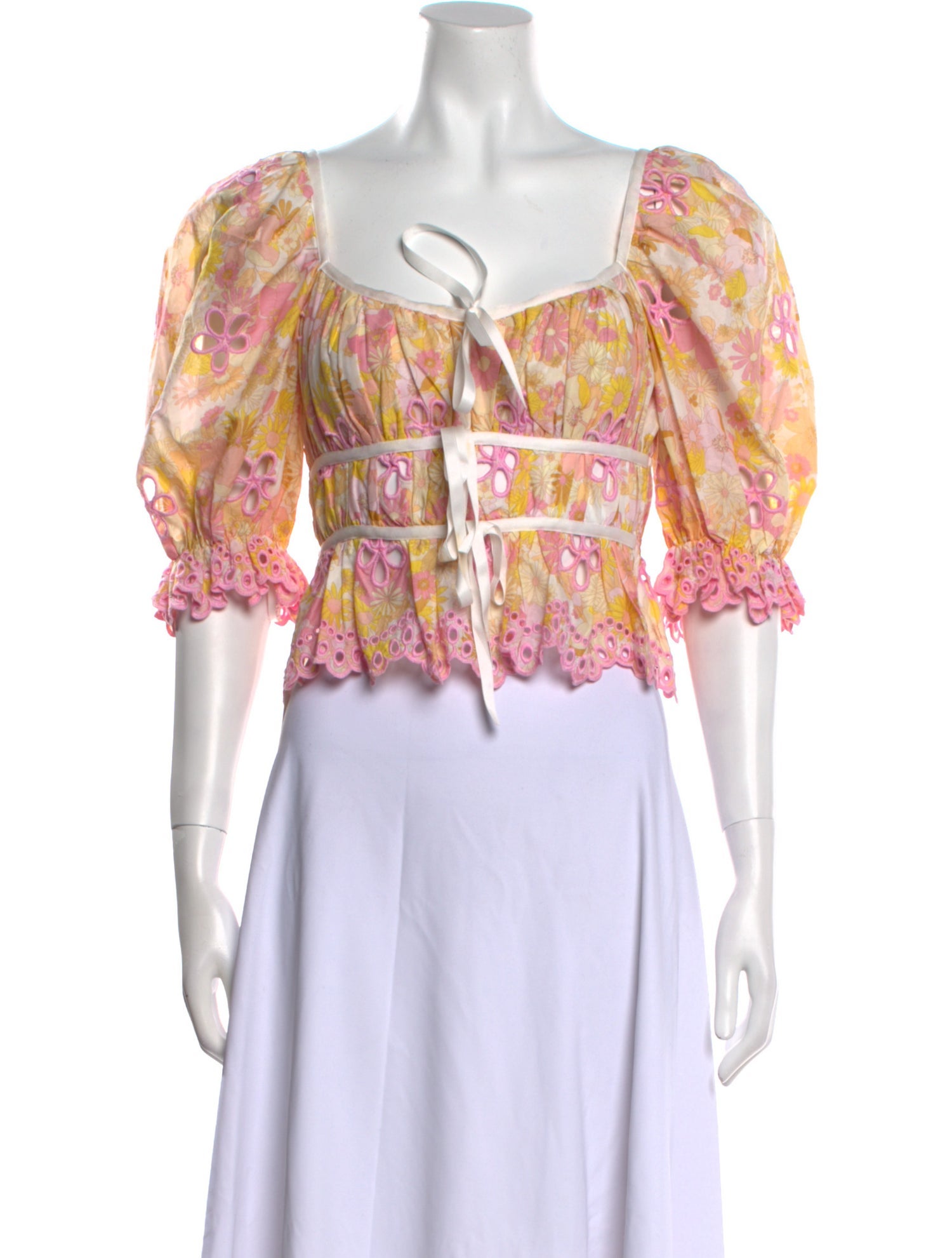 For Love & Lemons Floral Print Square Neckline Crop Top