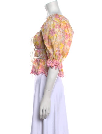 For Love & Lemons Floral Print Square Neckline Crop Top