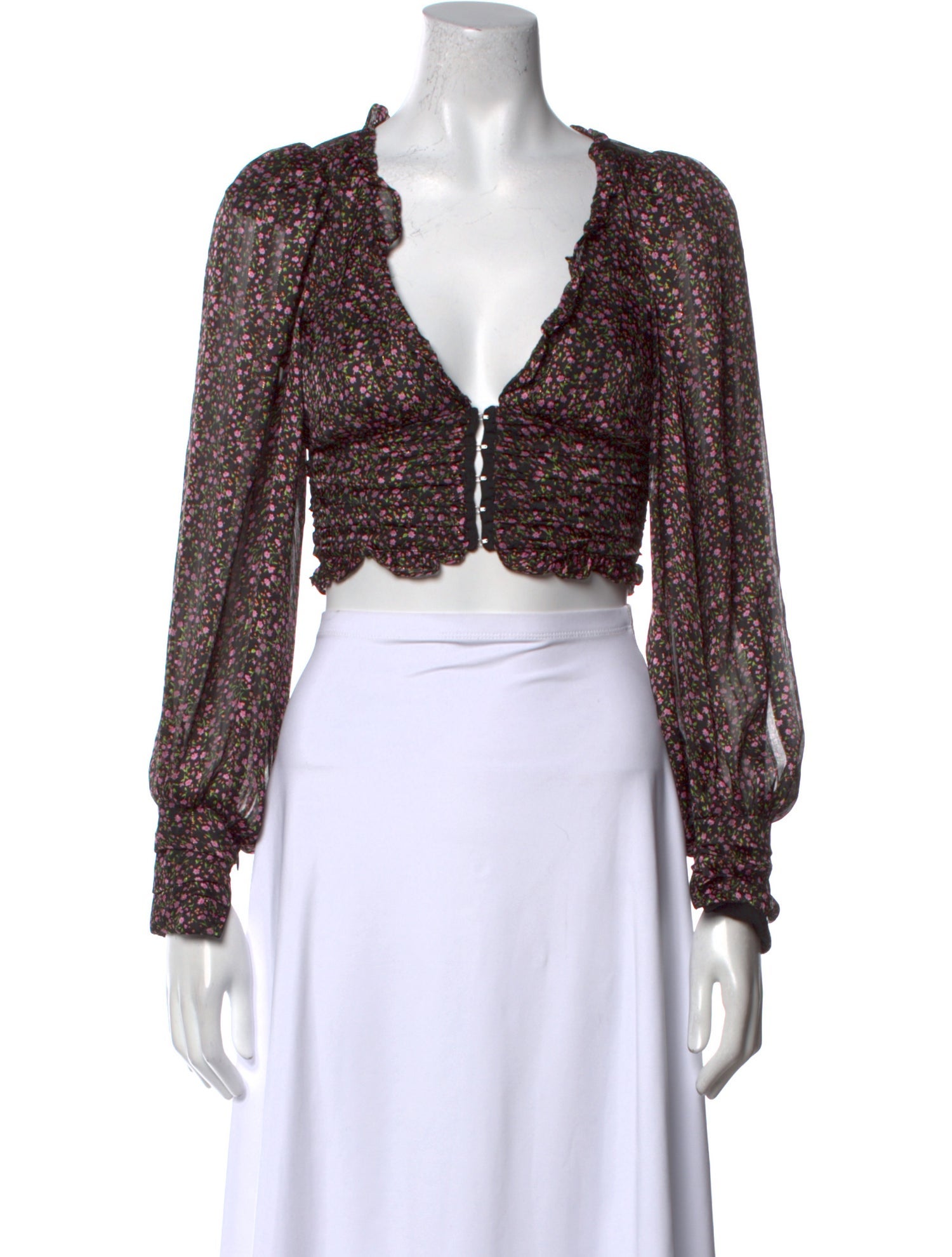 For Love & Lemons V-Neck Long Sleeve Crop Top