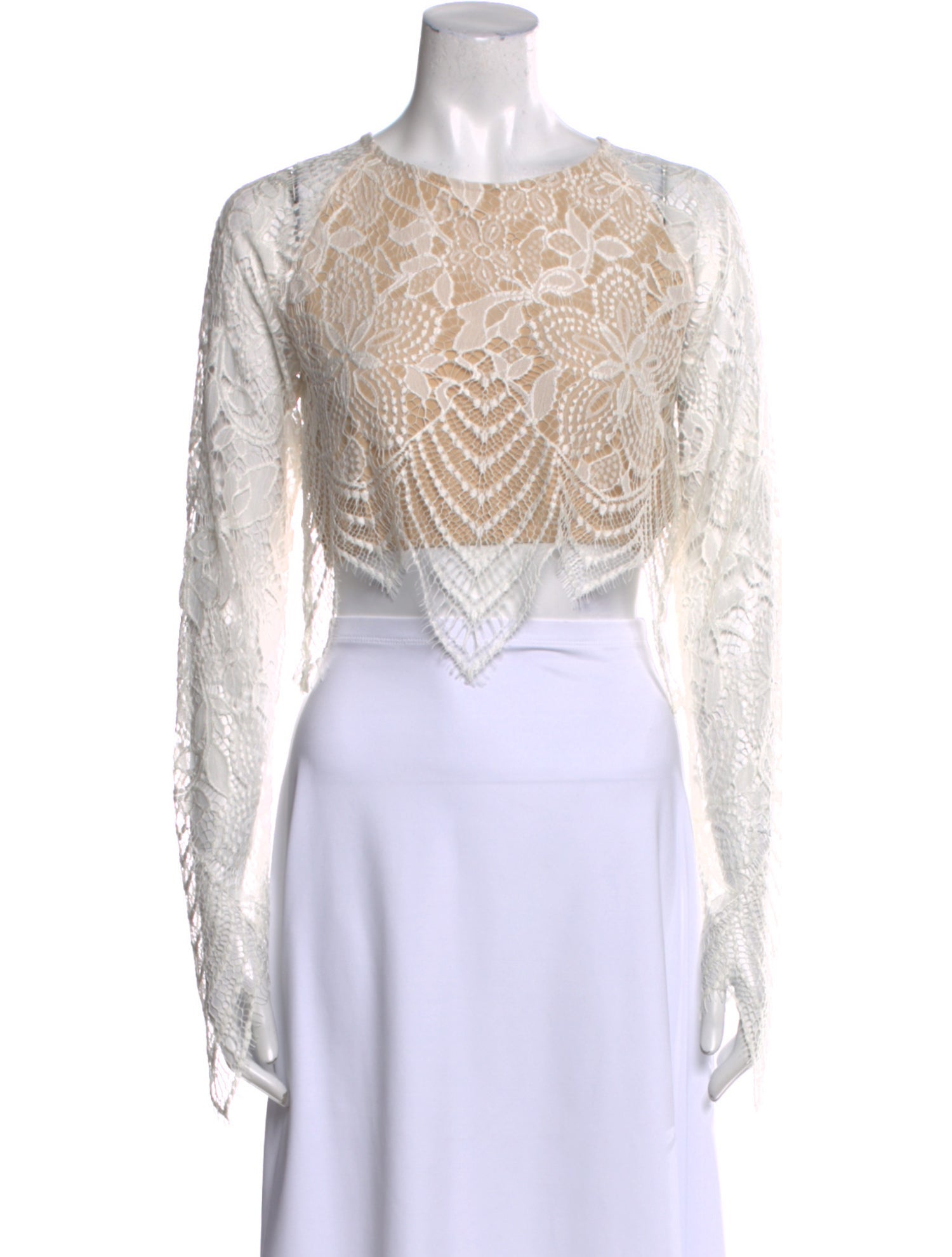 For Love & Lemons Lace Pattern Crew Neck Crop Top