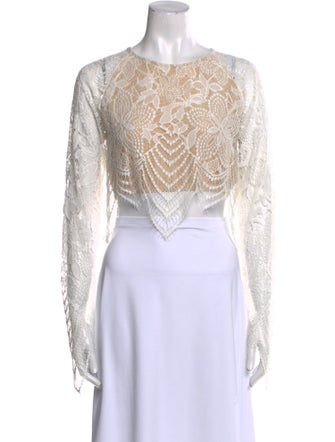 For Love & Lemons Lace Pattern Crew Neck Crop Top