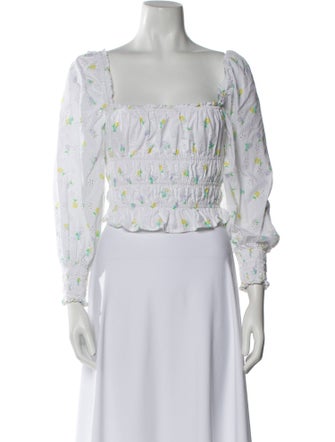 For Love & Lemons Floral Print Square Neckline Crop Top