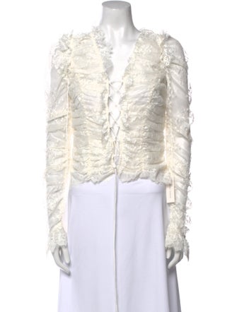 For Love & Lemons V-Neck Long Sleeve Crop Top