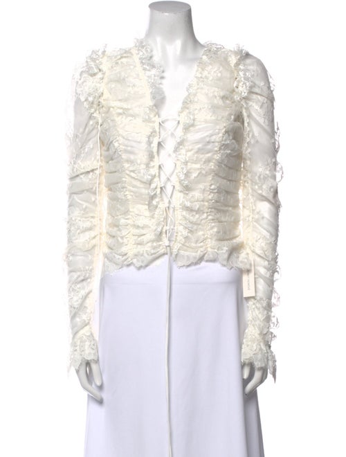 For Love & Lemons V-Neck Long Sleeve Crop Top