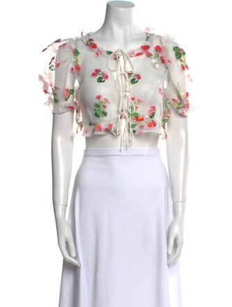 For Love & Lemons Floral Print Square Neckline Crop Top