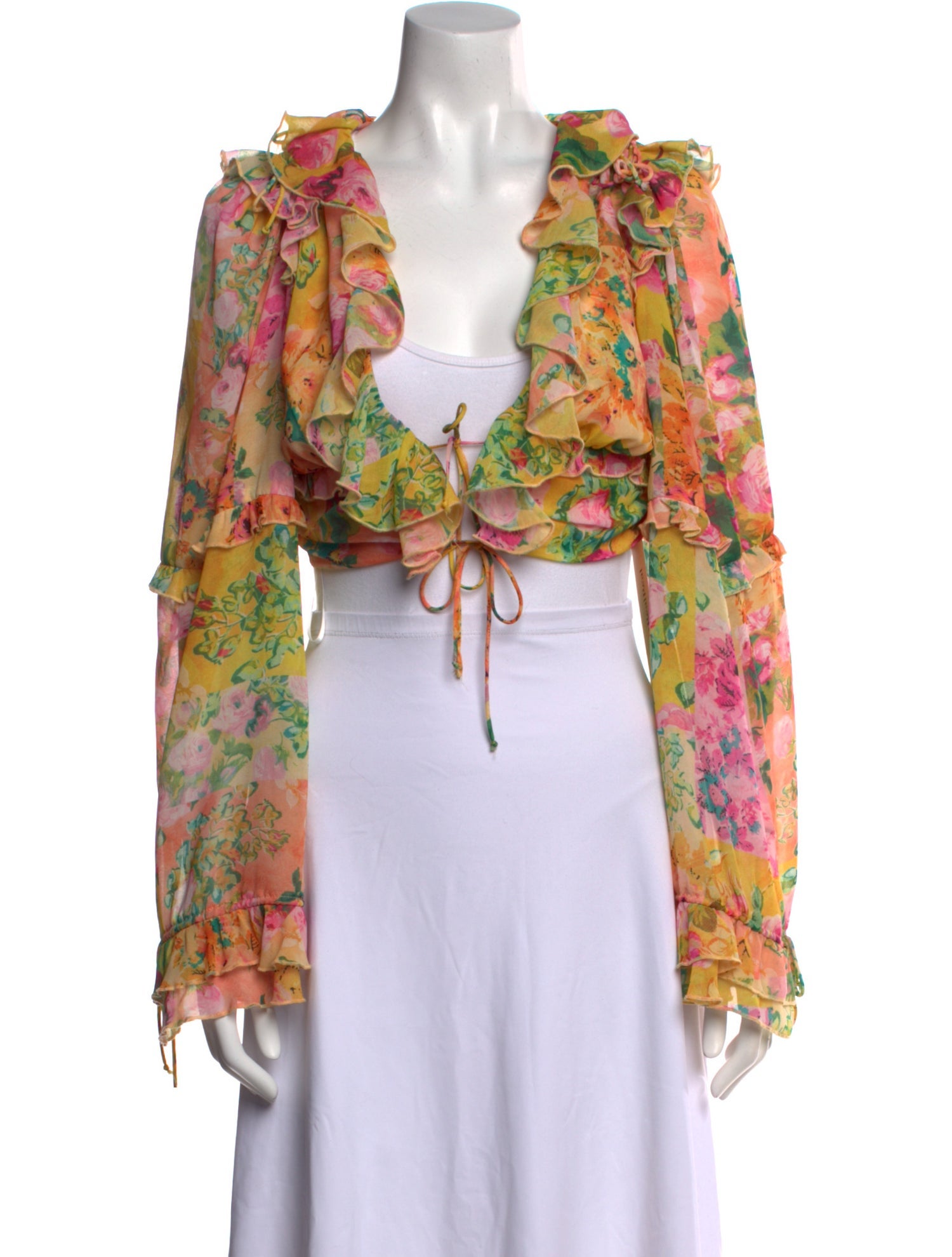 For Love & Lemons Floral Print V-Neck Crop Top