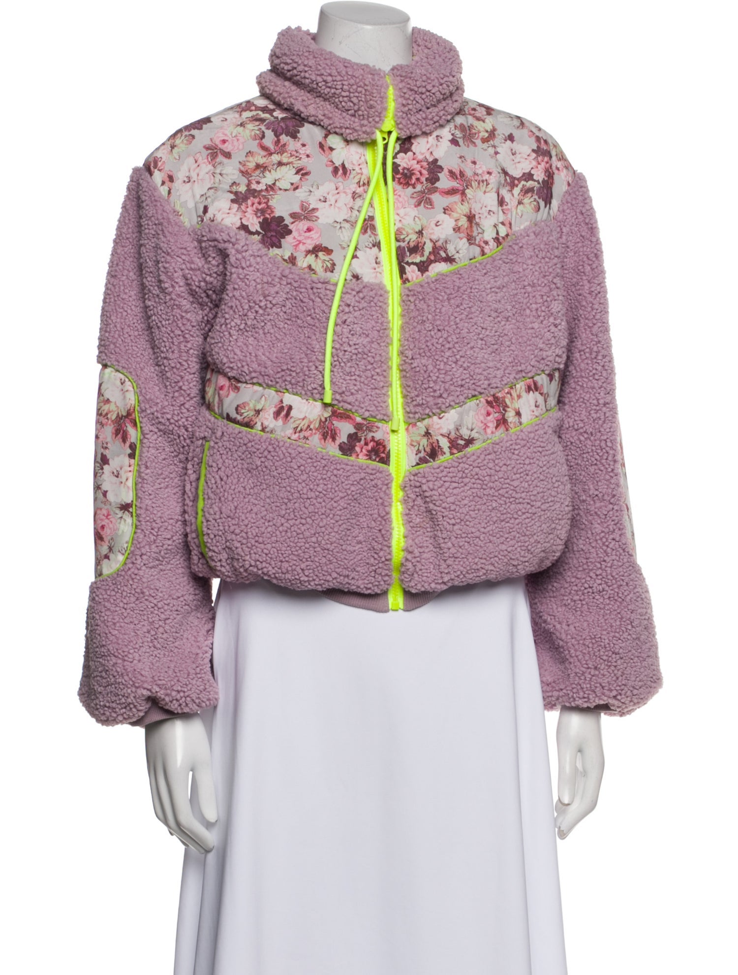 For Love & Lemons Floral Print Faux Fur Jacket