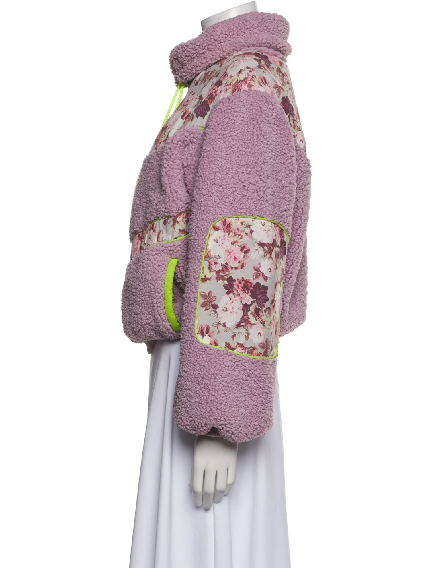 For Love & Lemons Floral Print Faux Fur Jacket