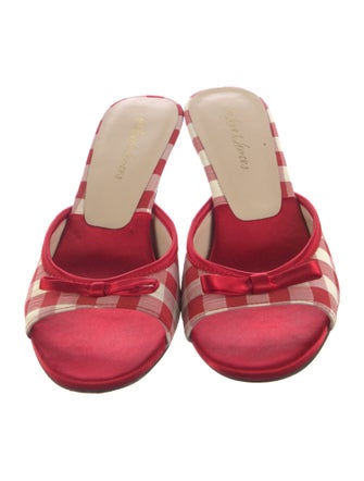 For Love & Lemons Plaid Print Bow Accents Slides