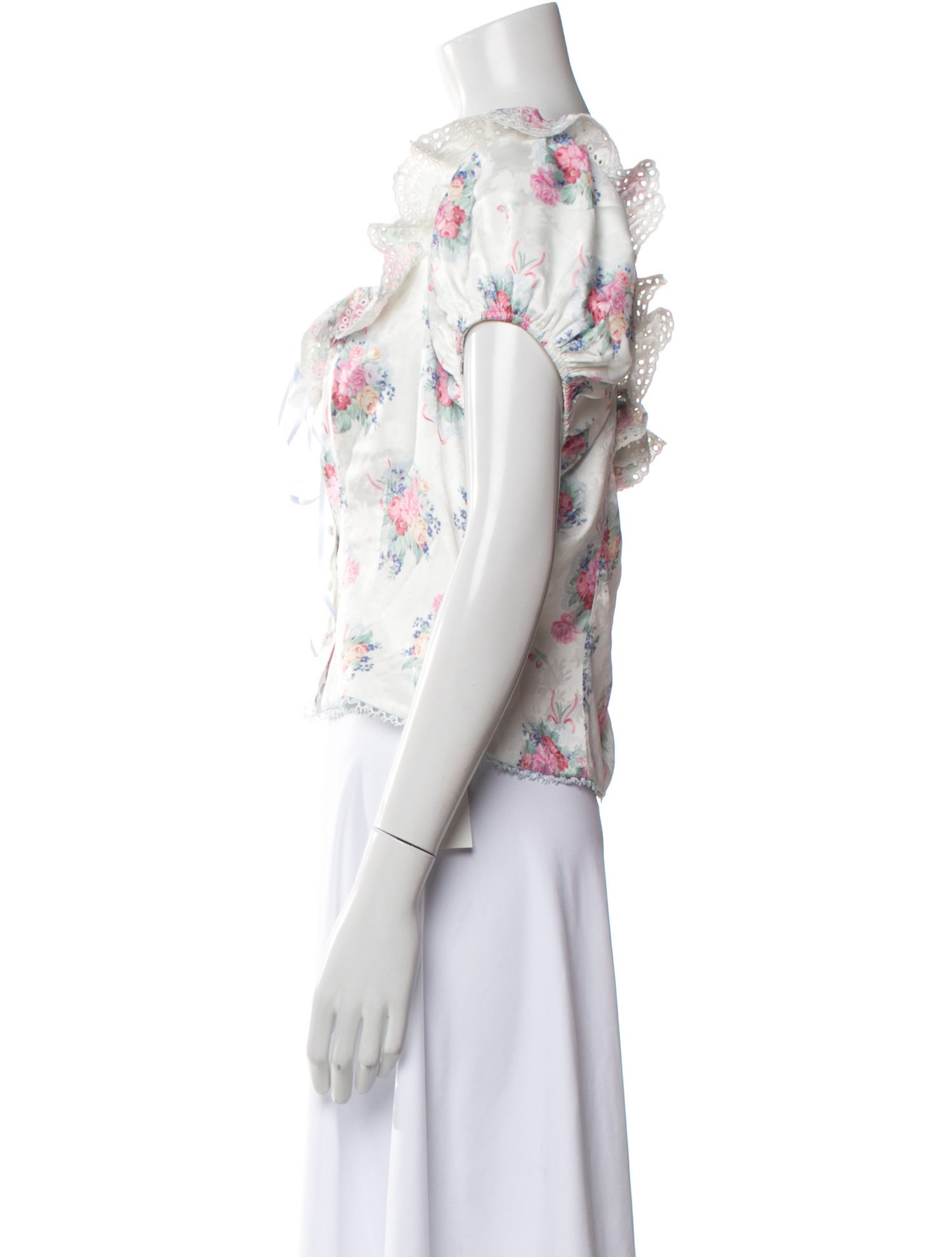 For Love & Lemons Floral Print Off-The-Shoulder Crop Top w/ Tags