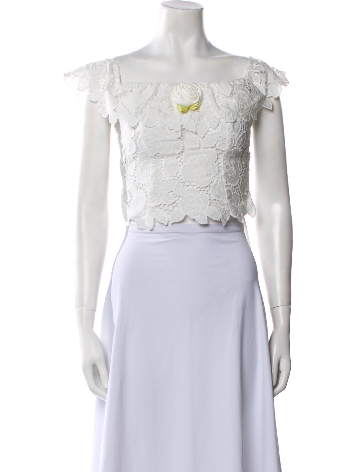 For Love & Lemons Lace Pattern Off-The-Shoulder Crop Top