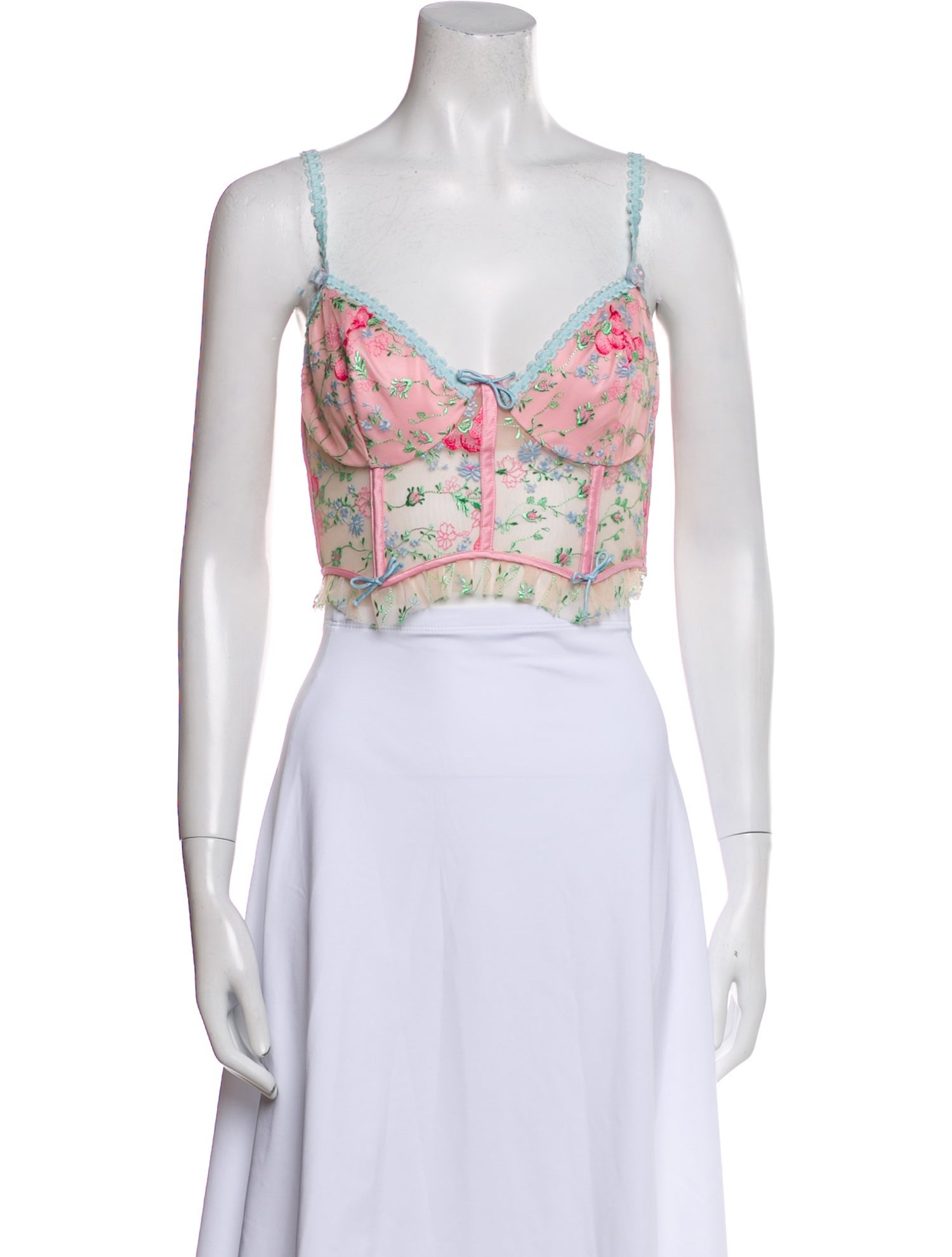 For Love & Lemons Floral Print V-Neck Crop Top