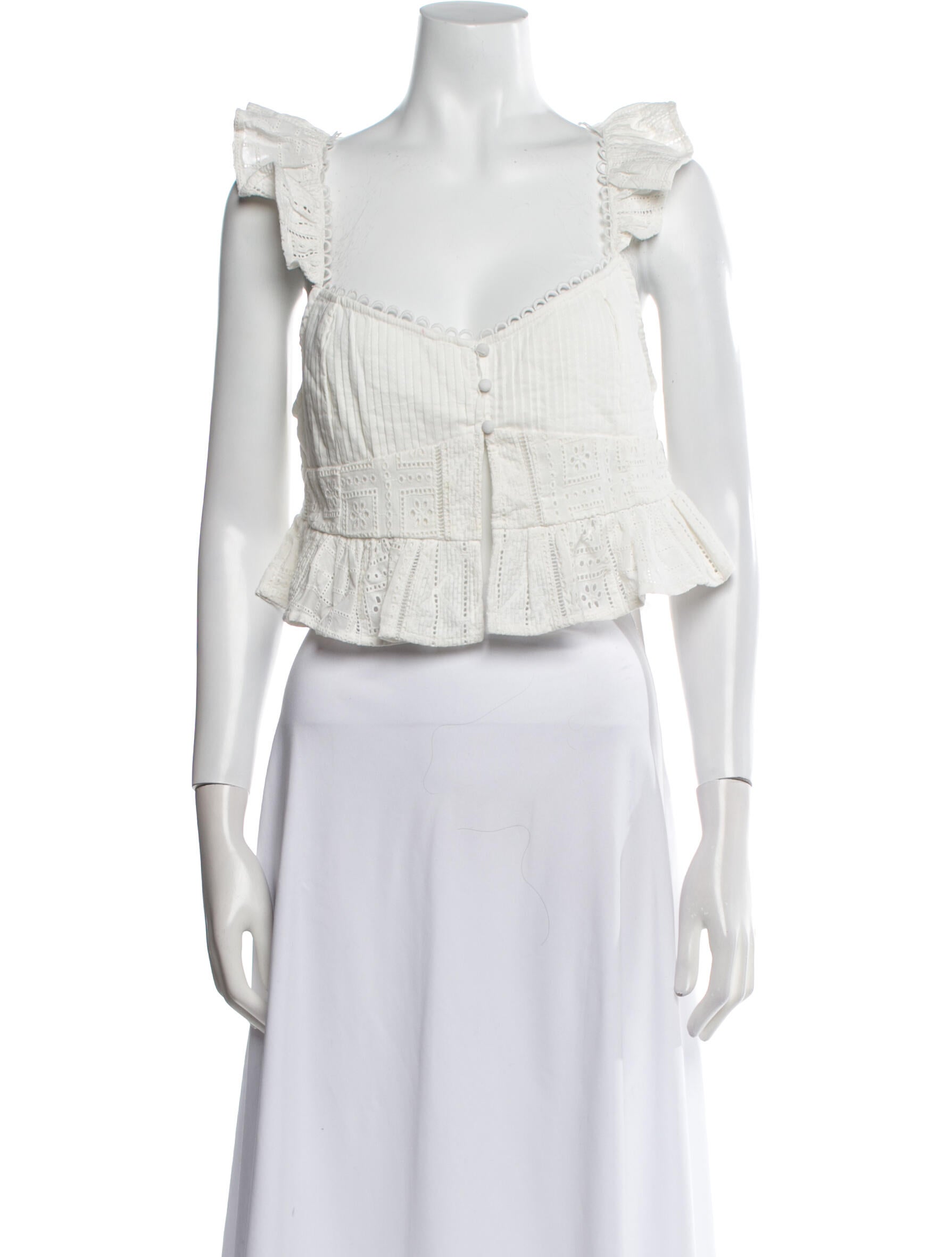 For Love & Lemons Square Neckline Short Sleeve Crop Top