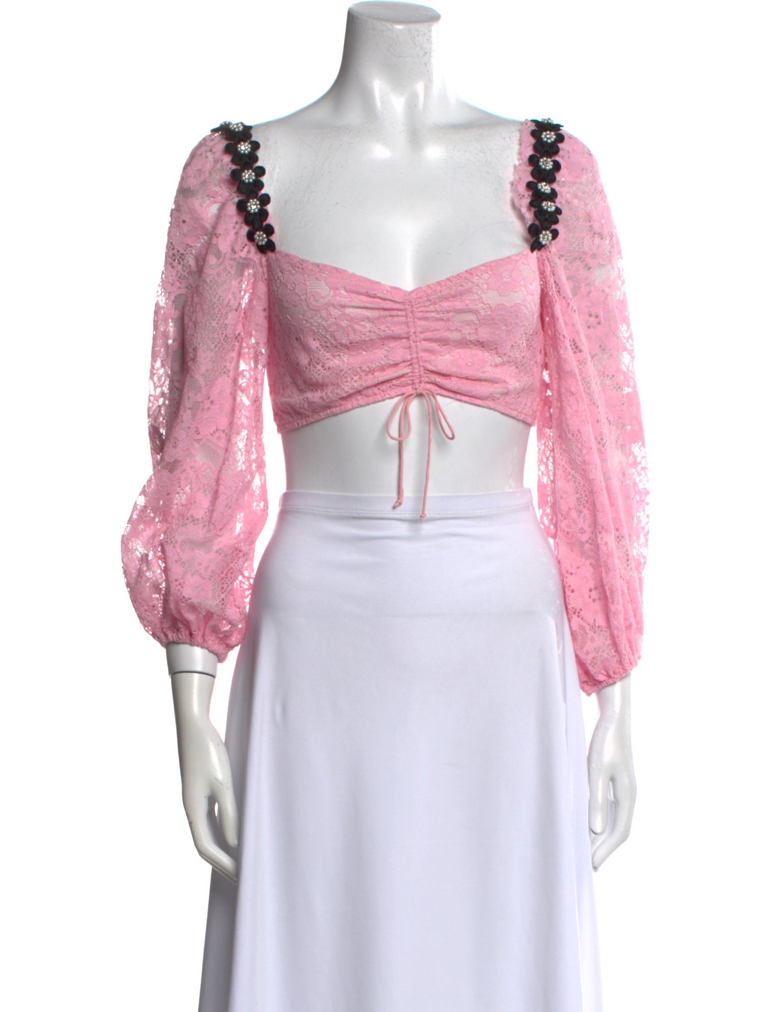 For Love & Lemons Square Neckline Three-Quarter Sleeve Crop Top