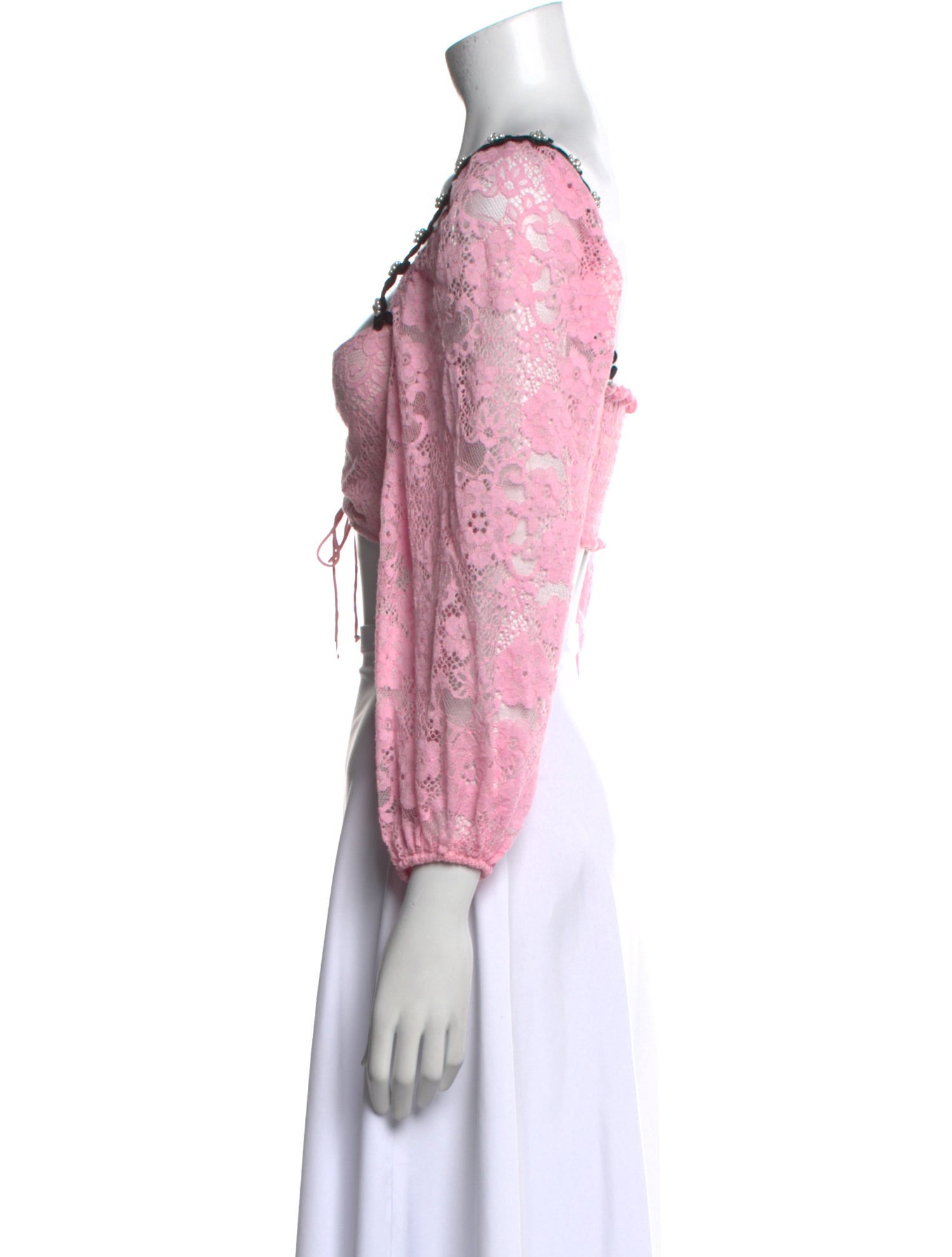 For Love & Lemons Square Neckline Three-Quarter Sleeve Crop Top