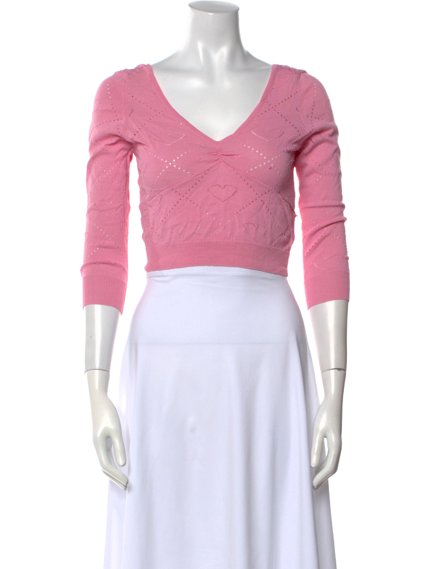 For Love & Lemons V-Neck Three-Quarter Sleeve Crop Top