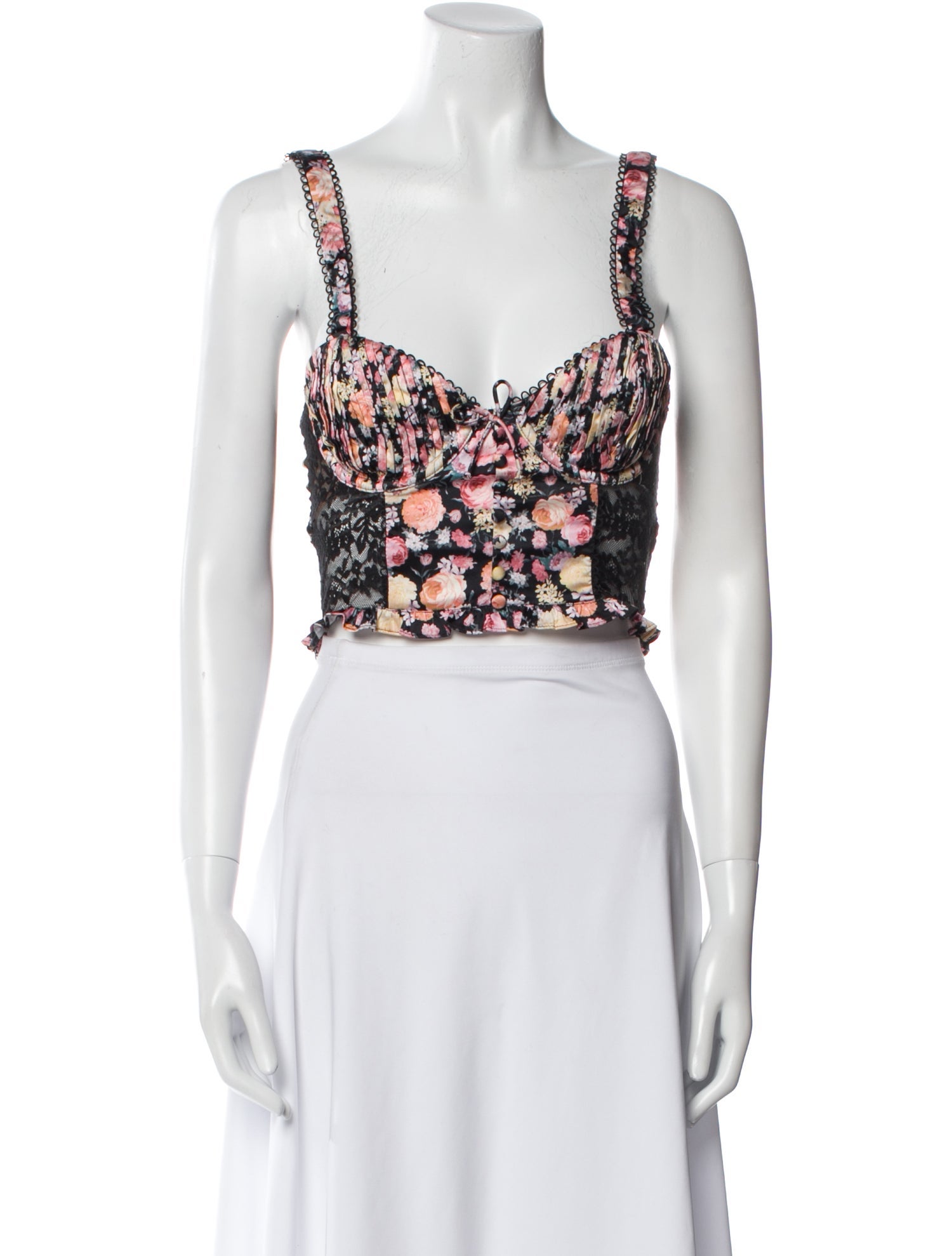 For Love & Lemons Floral Print Square Neckline Crop Top