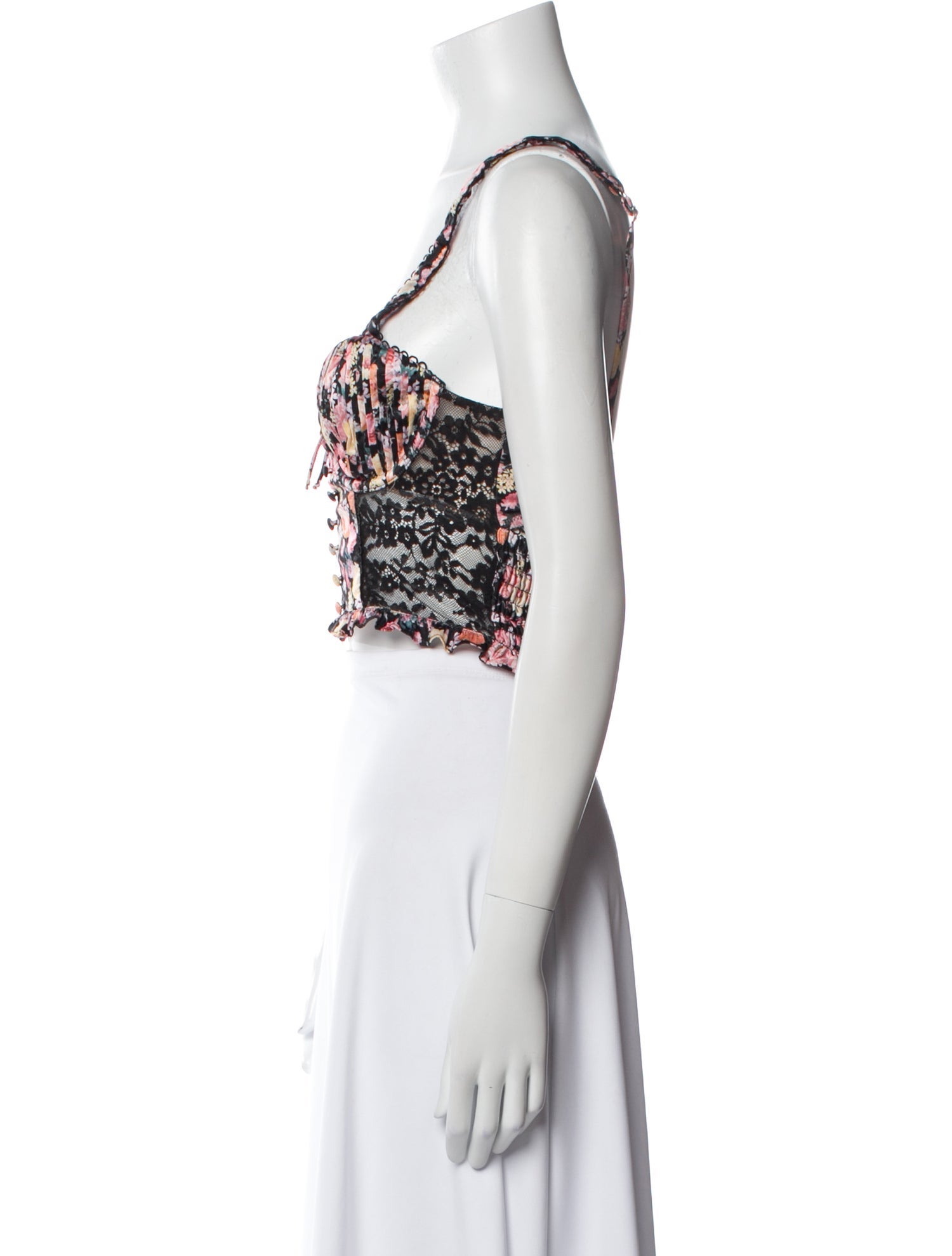 For Love & Lemons Floral Print Square Neckline Crop Top