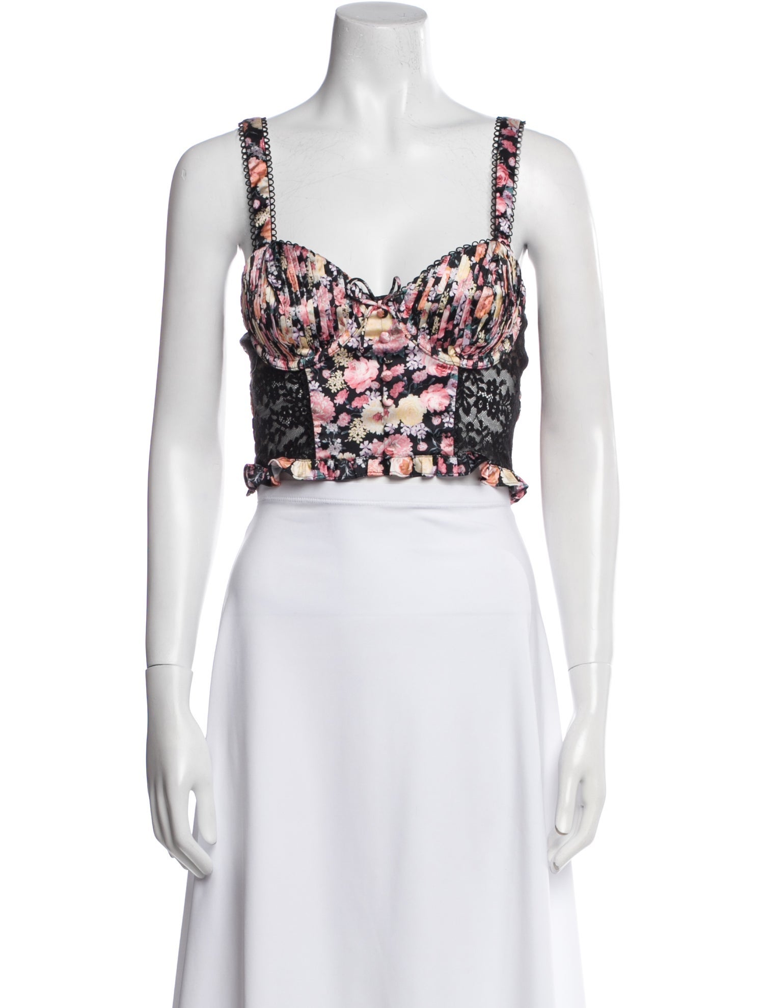 For Love & Lemons Floral Print Square Neckline Crop Top