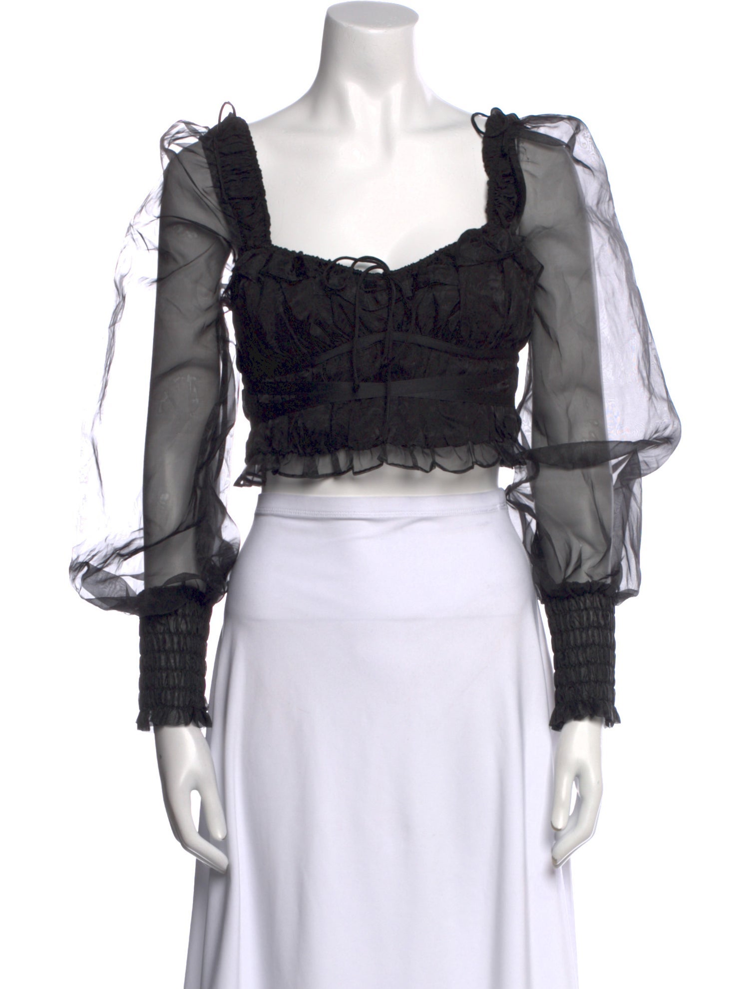 For Love & Lemons Square Neckline Three-Quarter Sleeve Crop Top