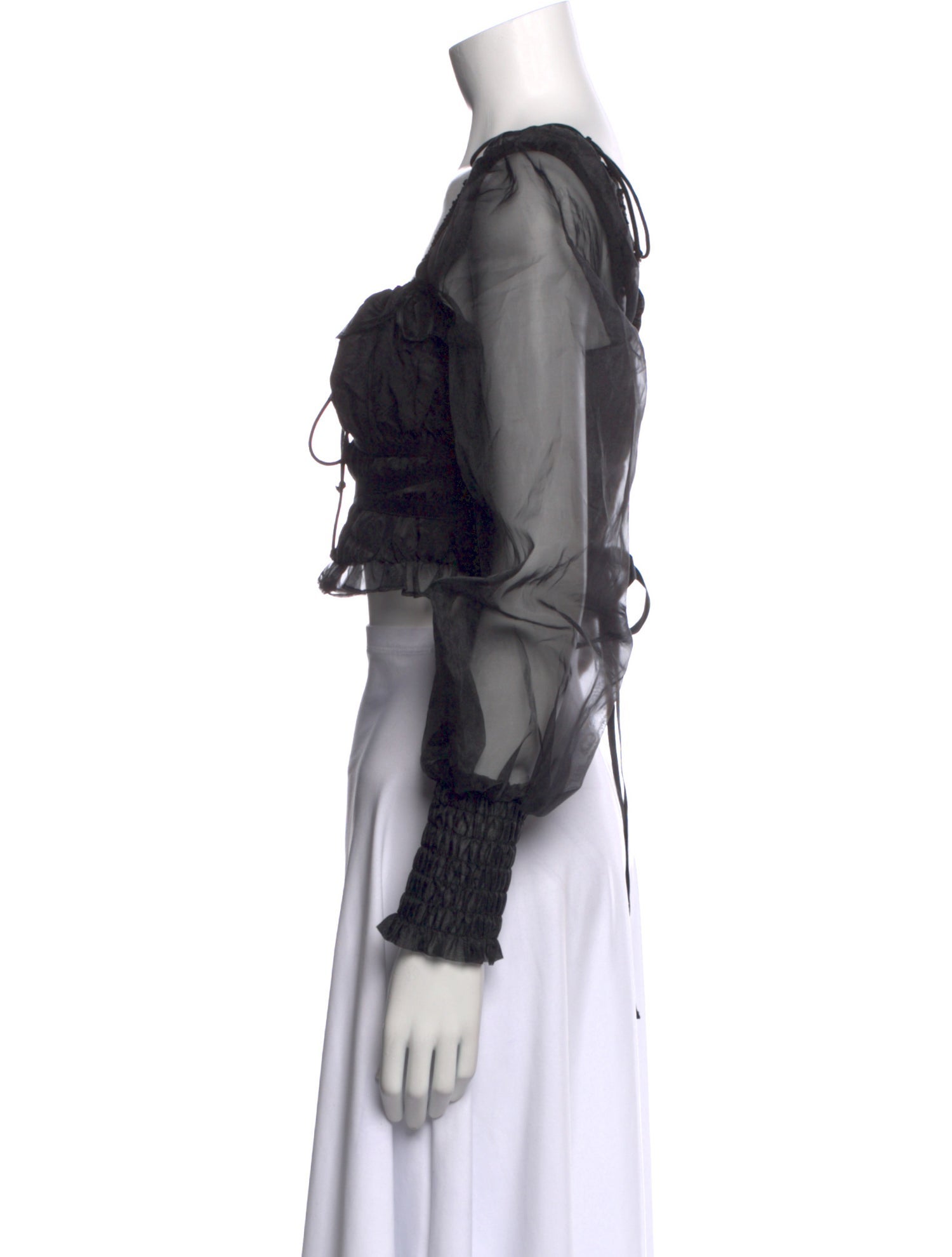 For Love & Lemons Square Neckline Three-Quarter Sleeve Crop Top