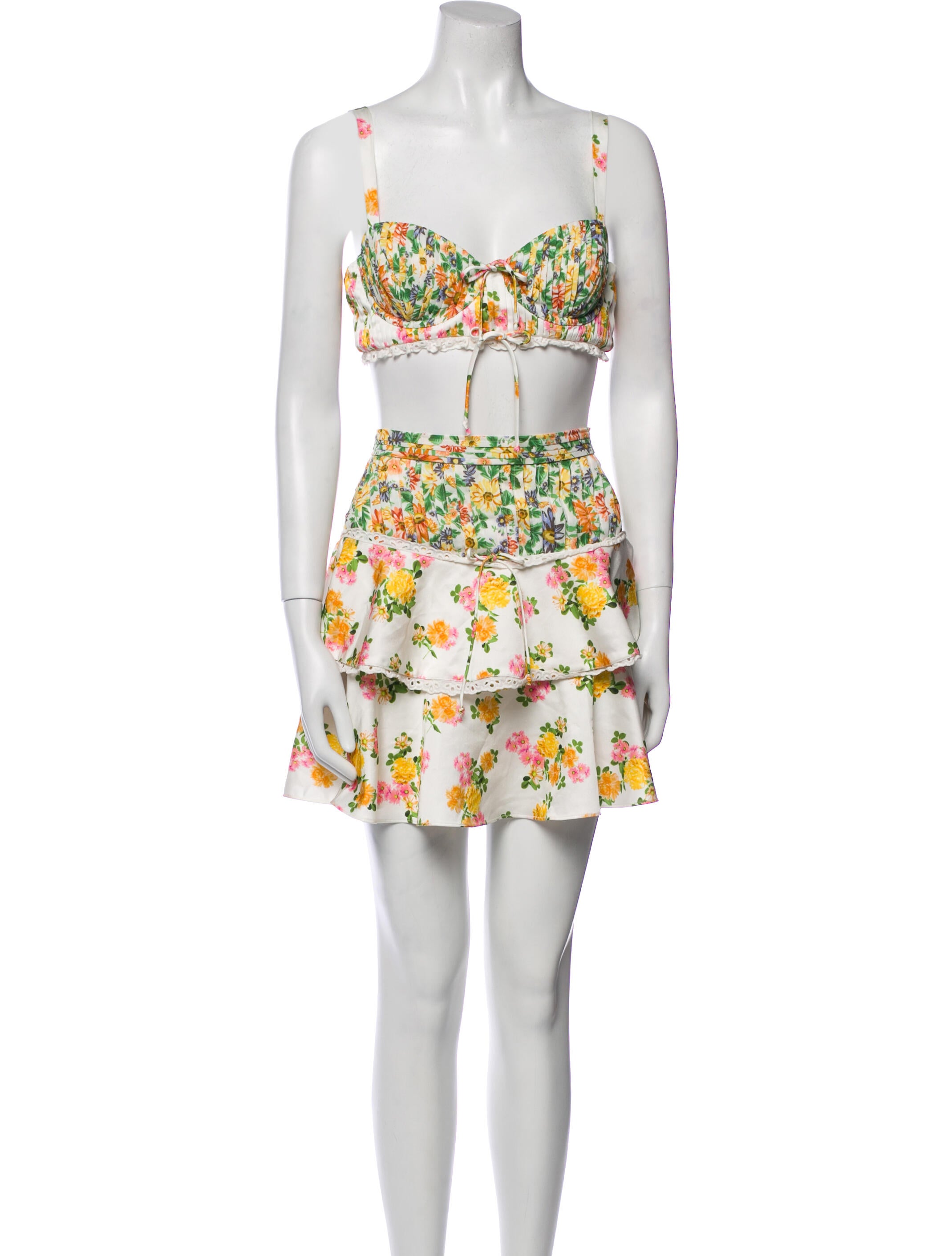 For Love & Lemons Floral Print Ruffle Embellishment Skirt Set