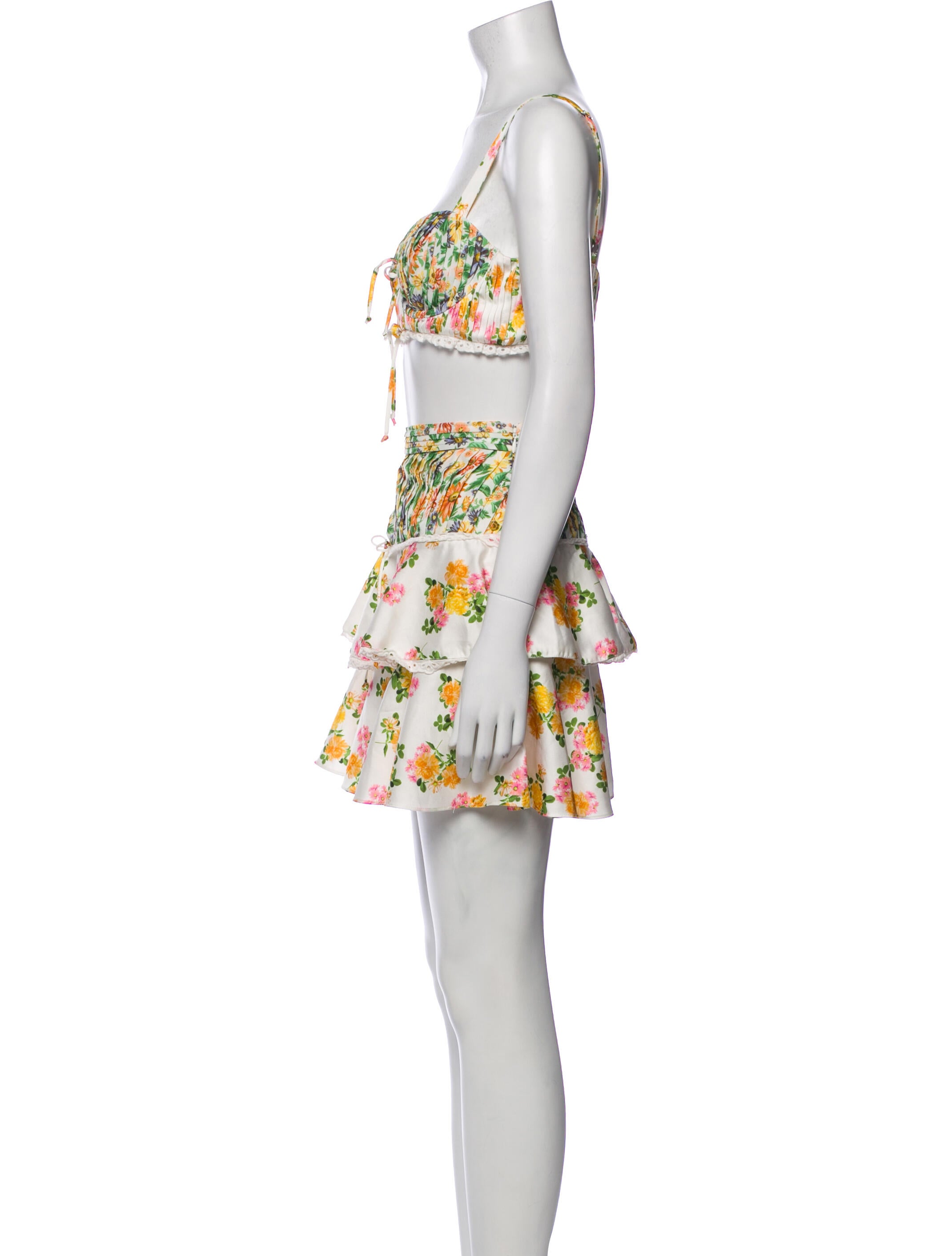 For Love & Lemons Floral Print Ruffle Embellishment Skirt Set