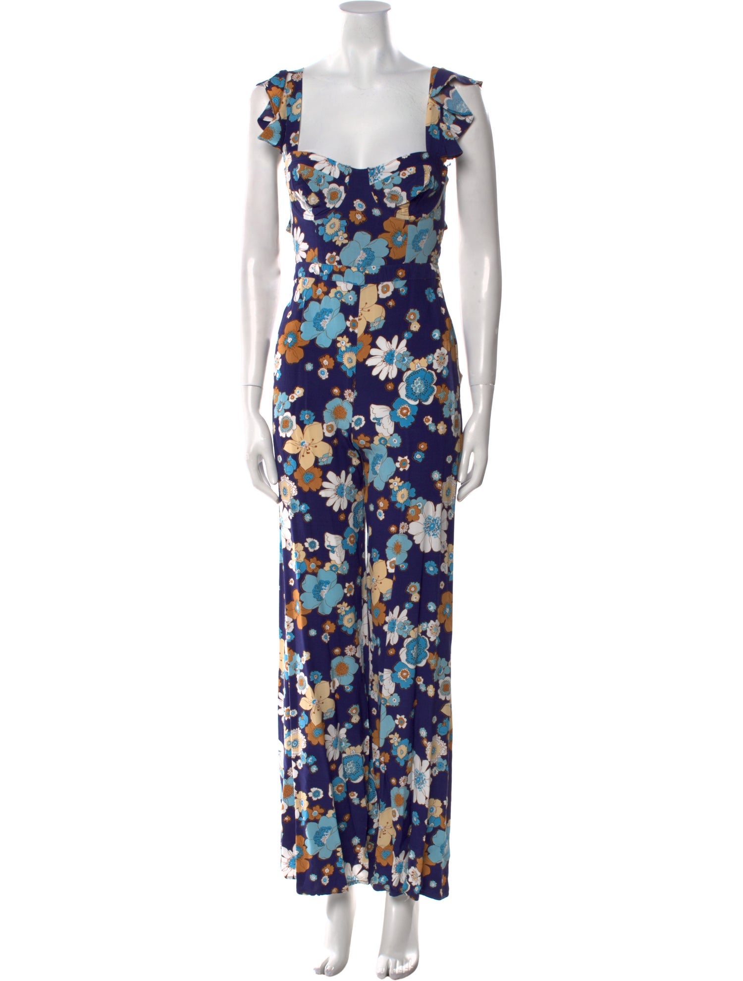 For Love & Lemons Floral Print Square Neckline Jumpsuit