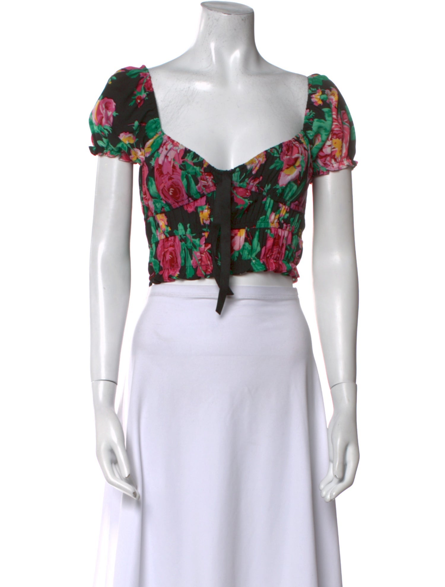 For Love & Lemons Floral Print Square Neckline Crop Top