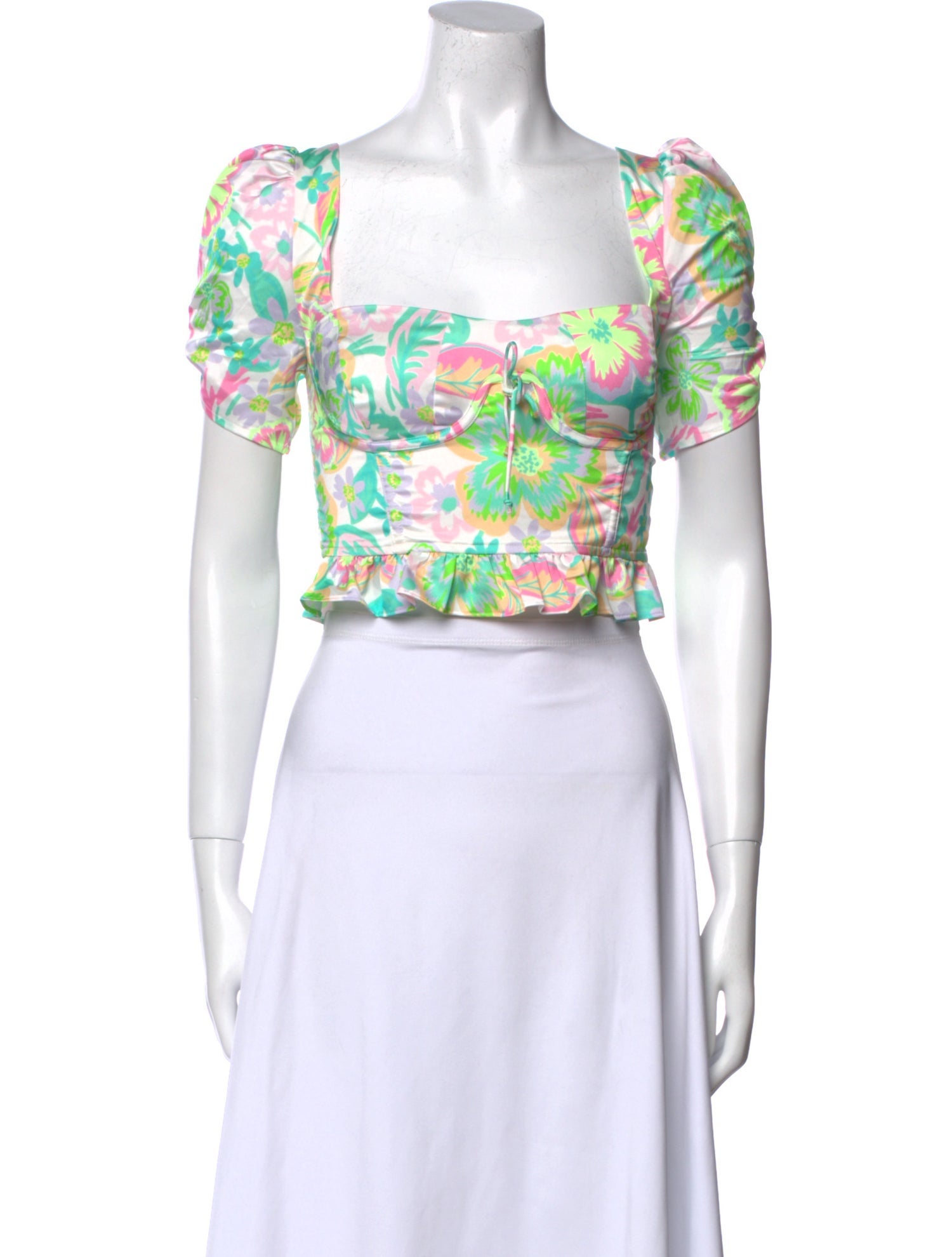 For Love & Lemons Floral Print Square Neckline Crop Top