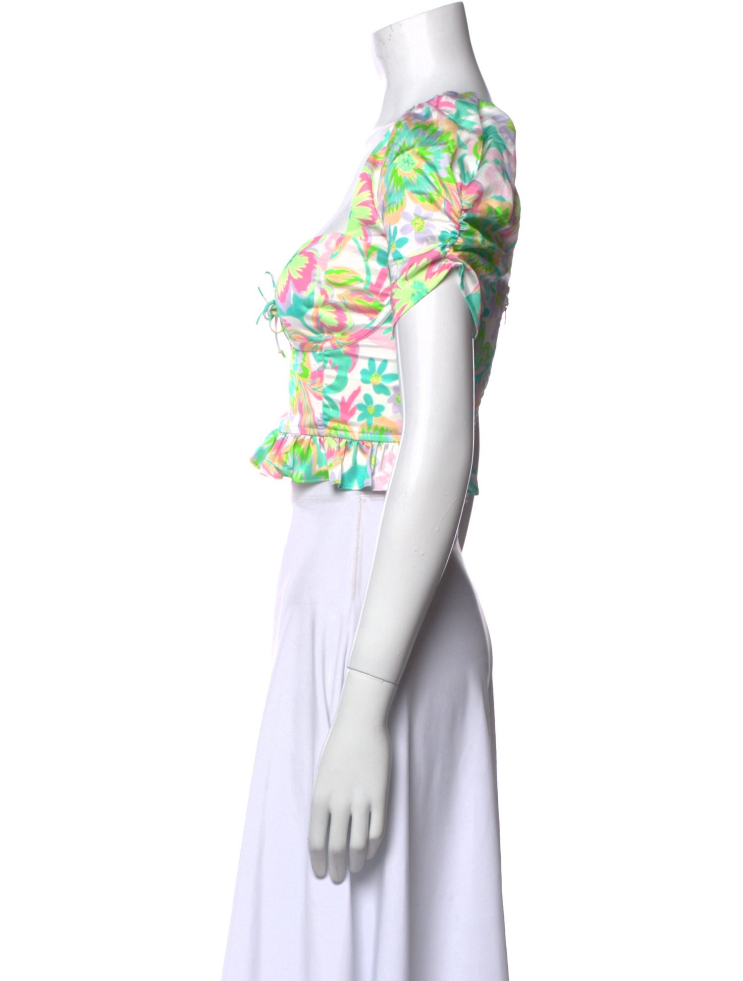 For Love & Lemons Floral Print Square Neckline Crop Top