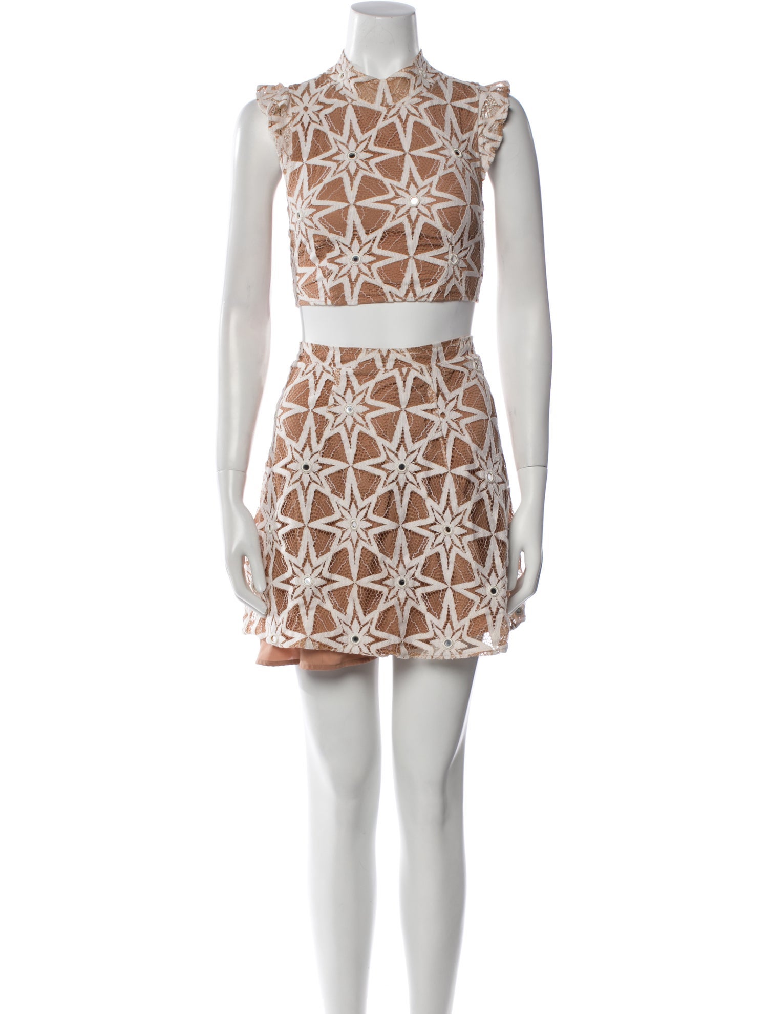 For Love & Lemons Lace Pattern Crystal Embellishments Skirt Set