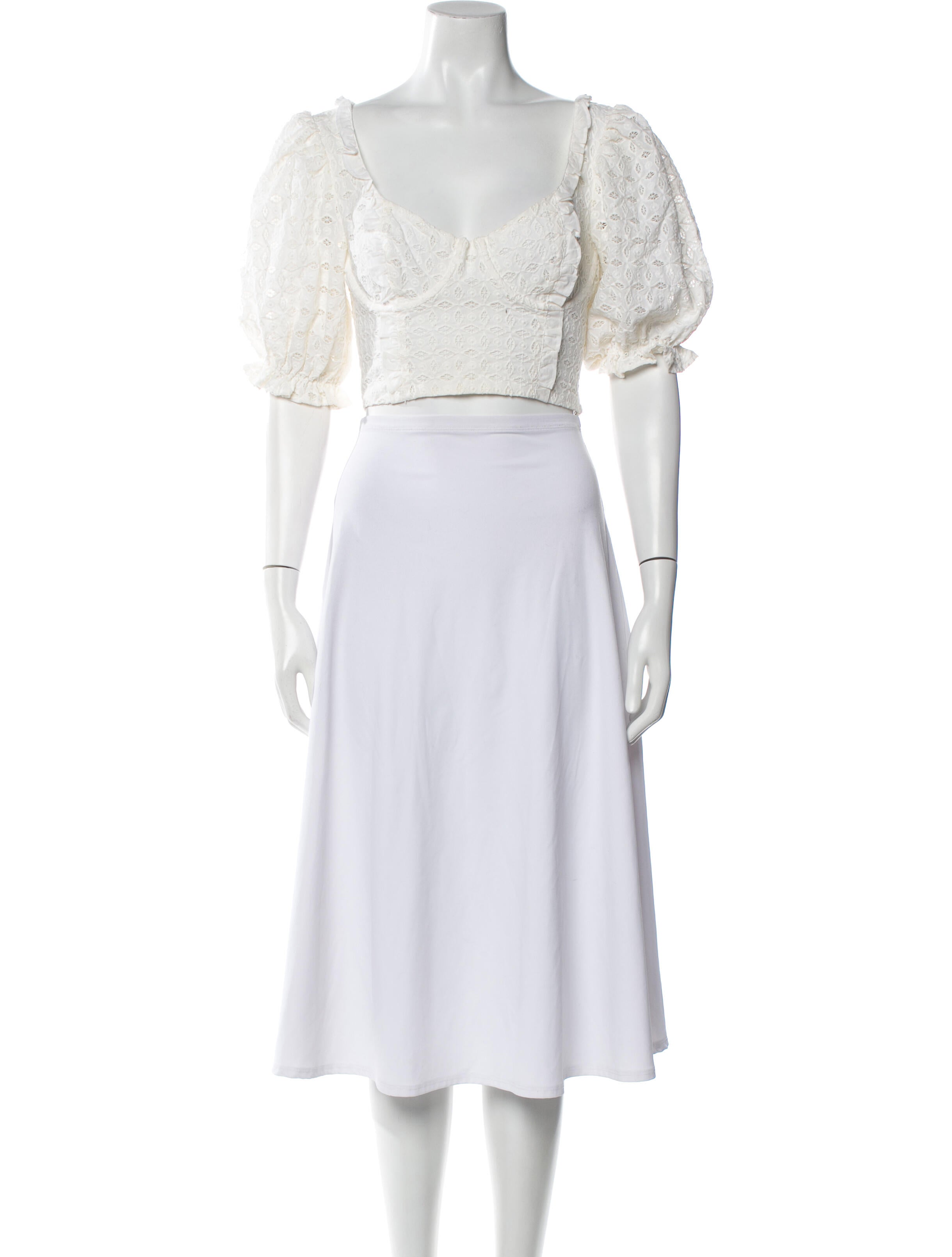 For Love & Lemons Square Neckline Three-Quarter Sleeve Crop Top