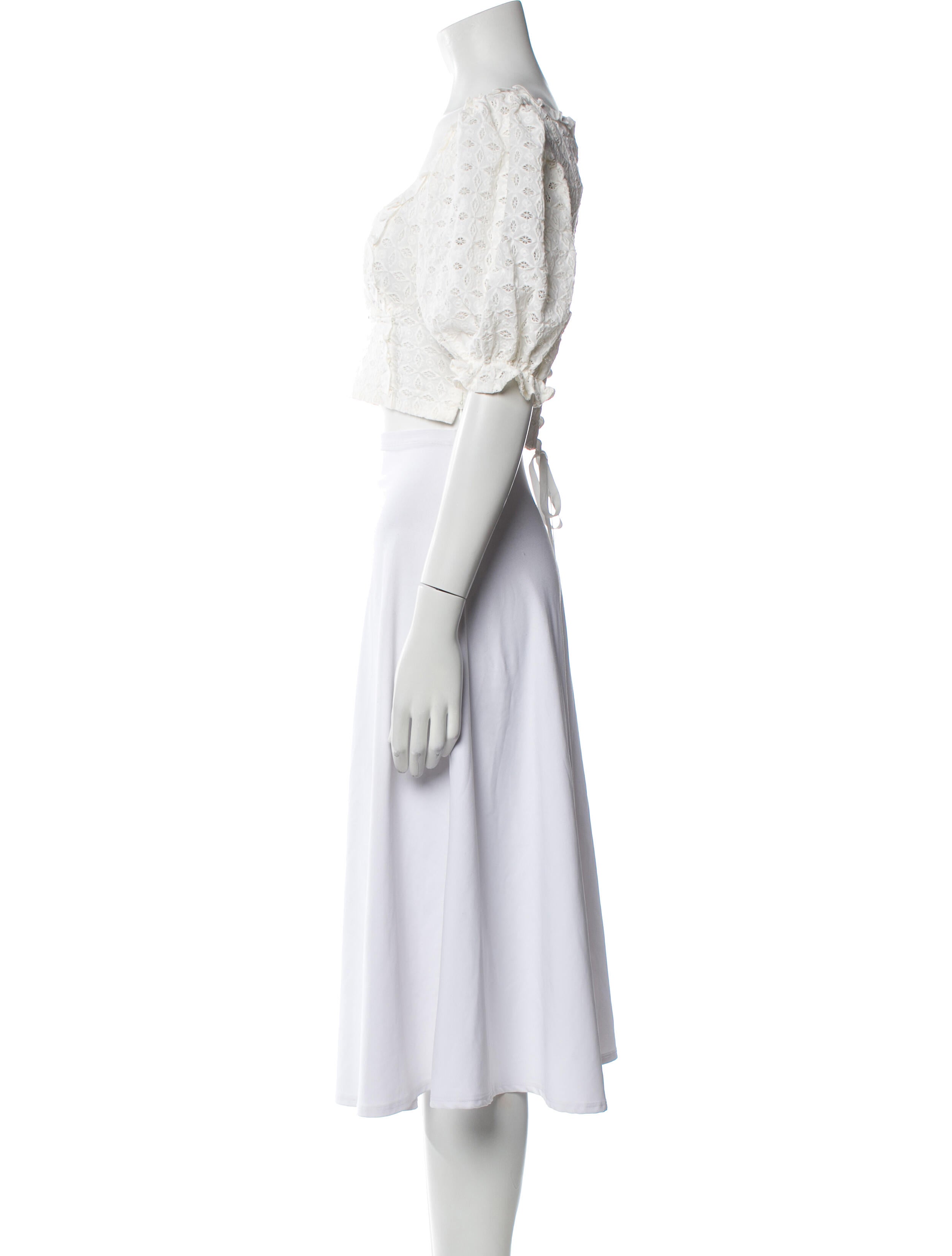 For Love & Lemons Square Neckline Three-Quarter Sleeve Crop Top