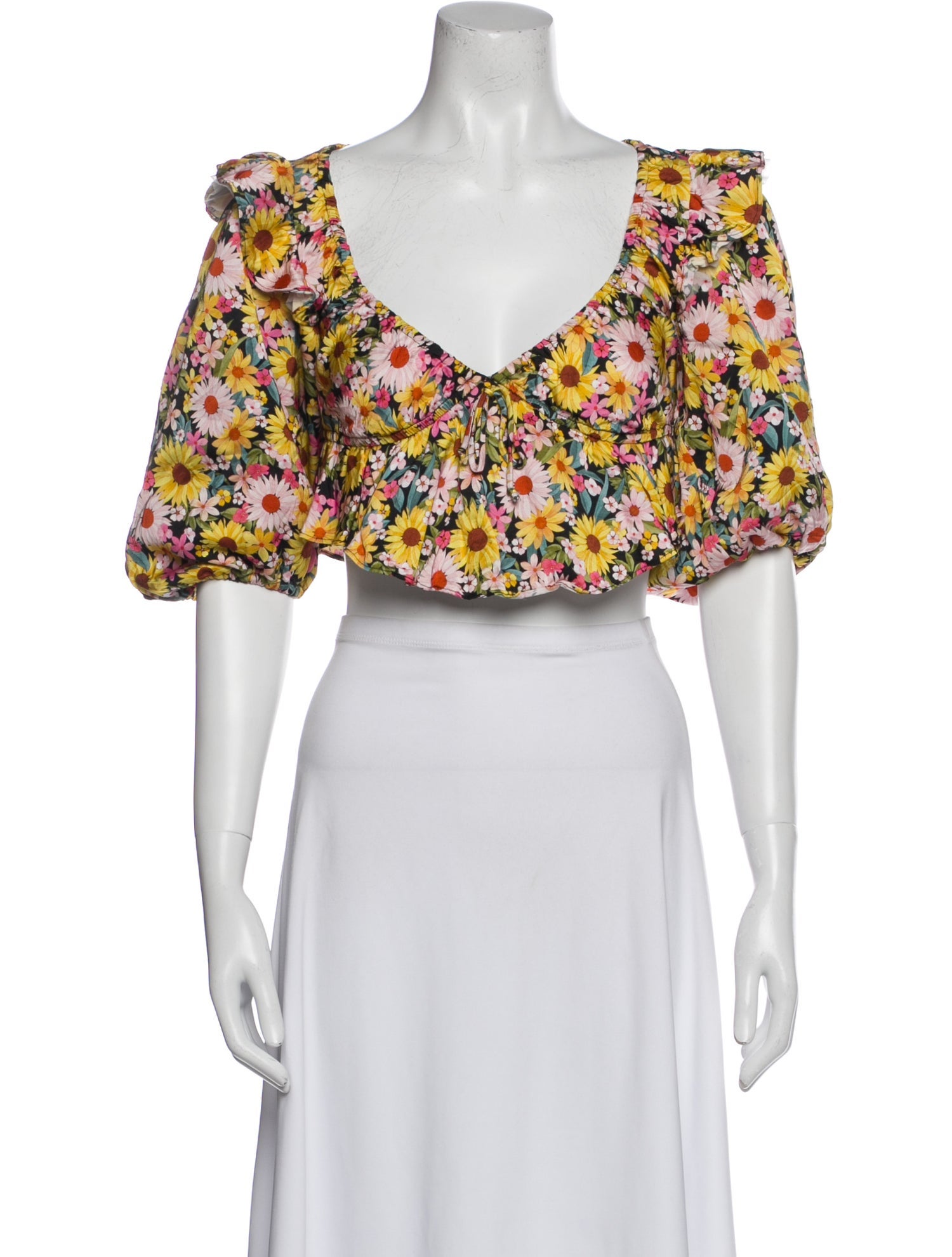 For Love & Lemons Floral Print V-Neck Crop Top