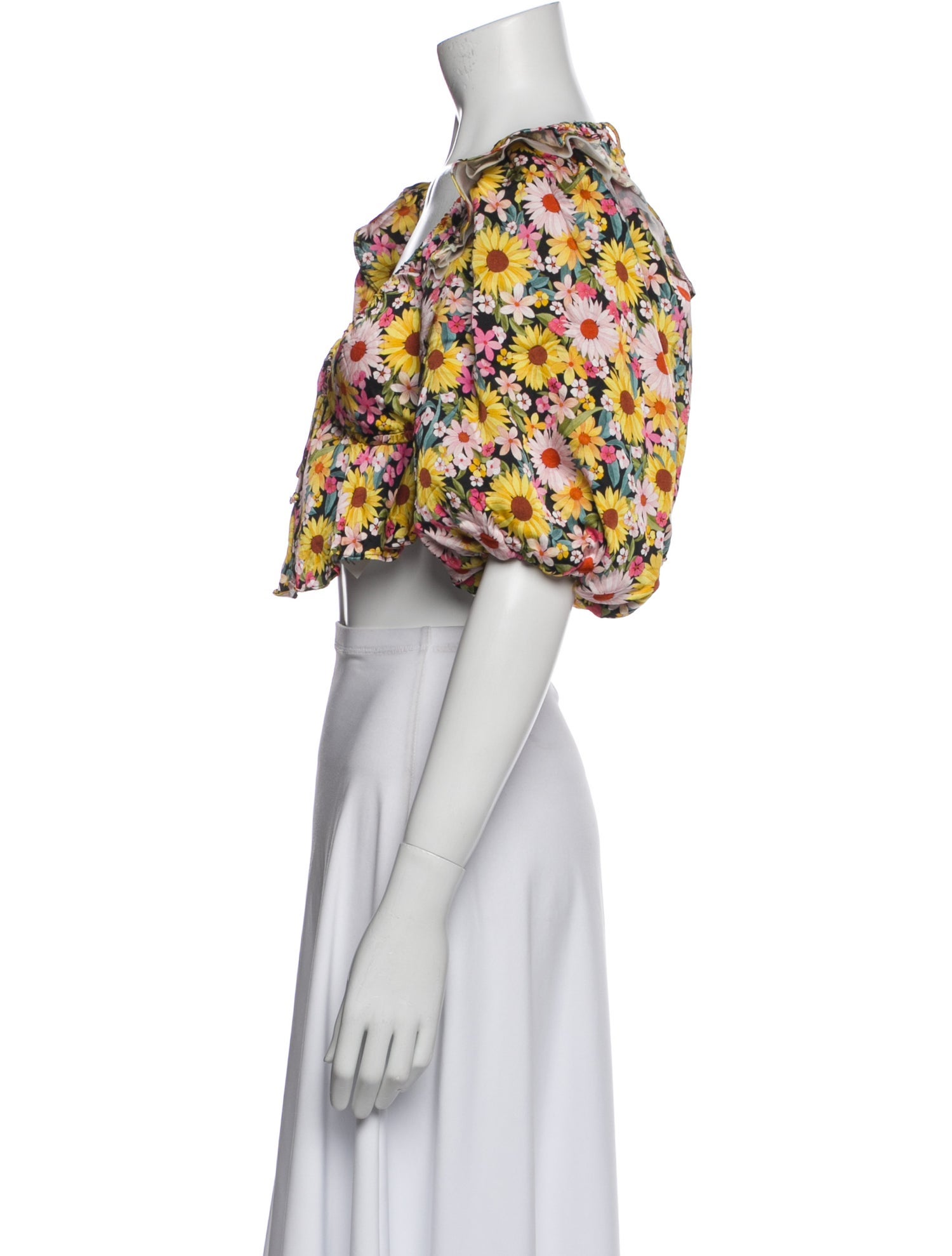 For Love & Lemons Floral Print V-Neck Crop Top