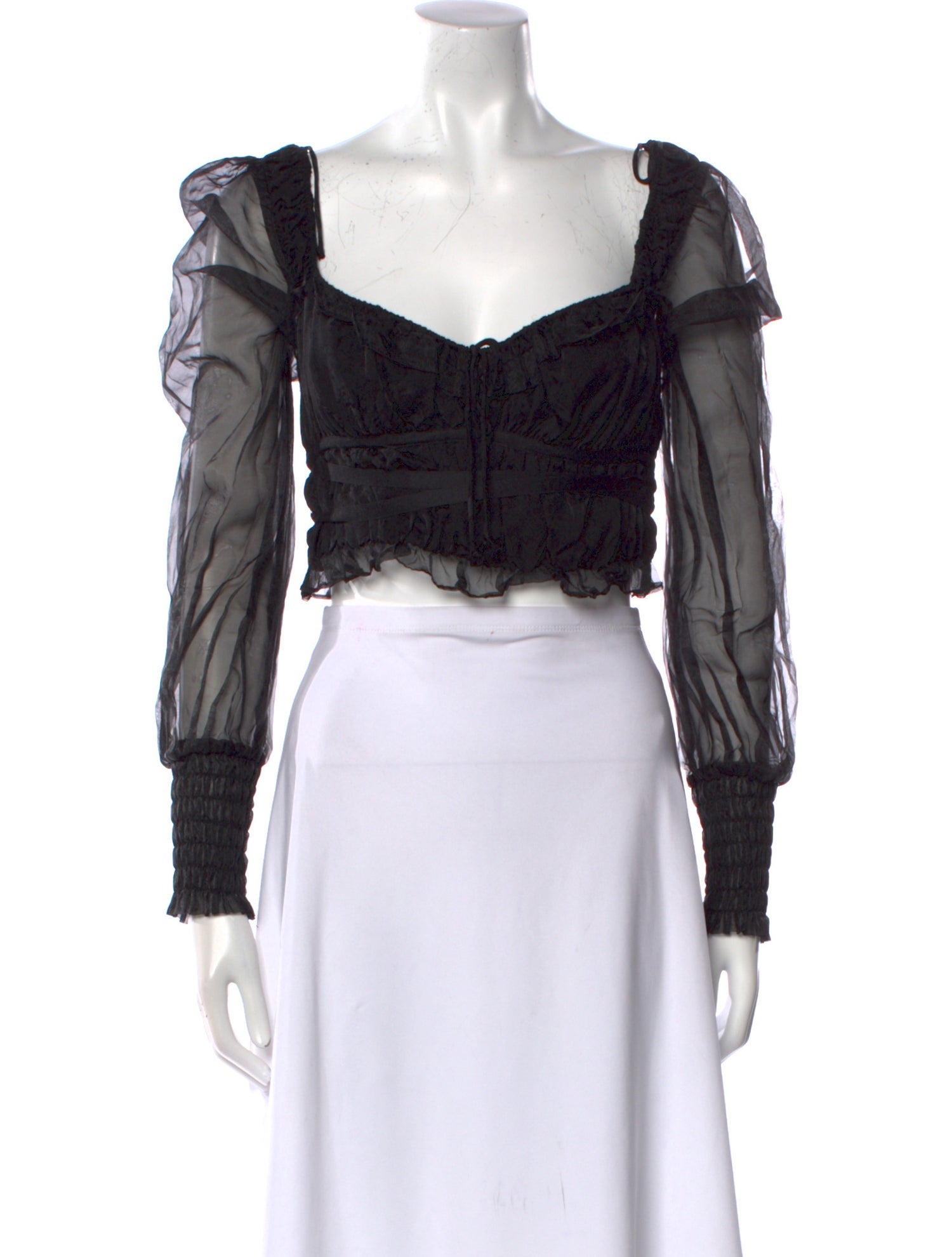 For Love & Lemons Square Neckline Long Sleeve Crop Top