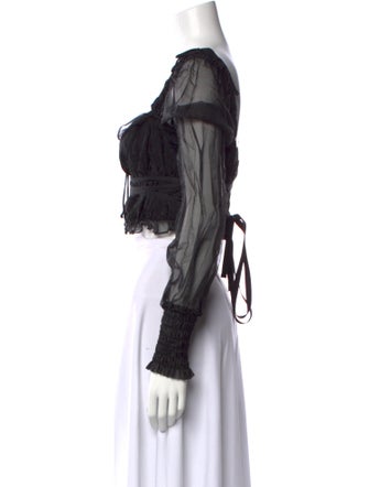 For Love & Lemons Square Neckline Long Sleeve Crop Top