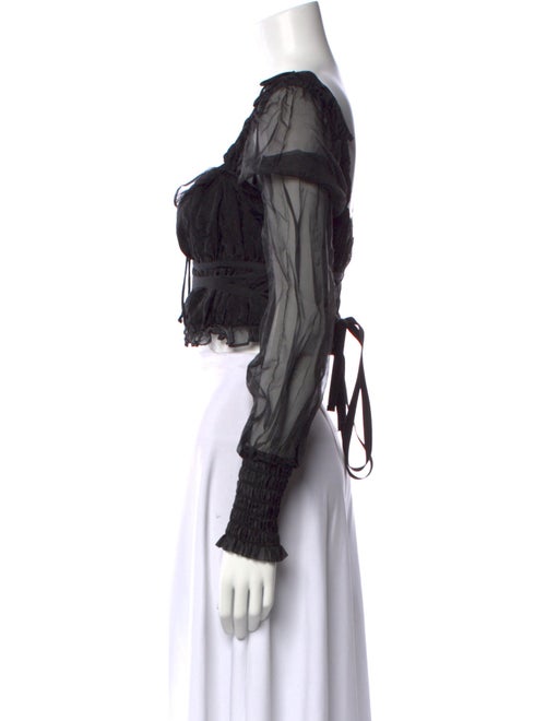 For Love & Lemons Square Neckline Long Sleeve Crop Top