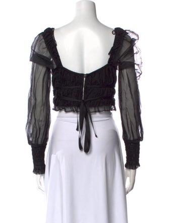 For Love & Lemons Square Neckline Long Sleeve Crop Top