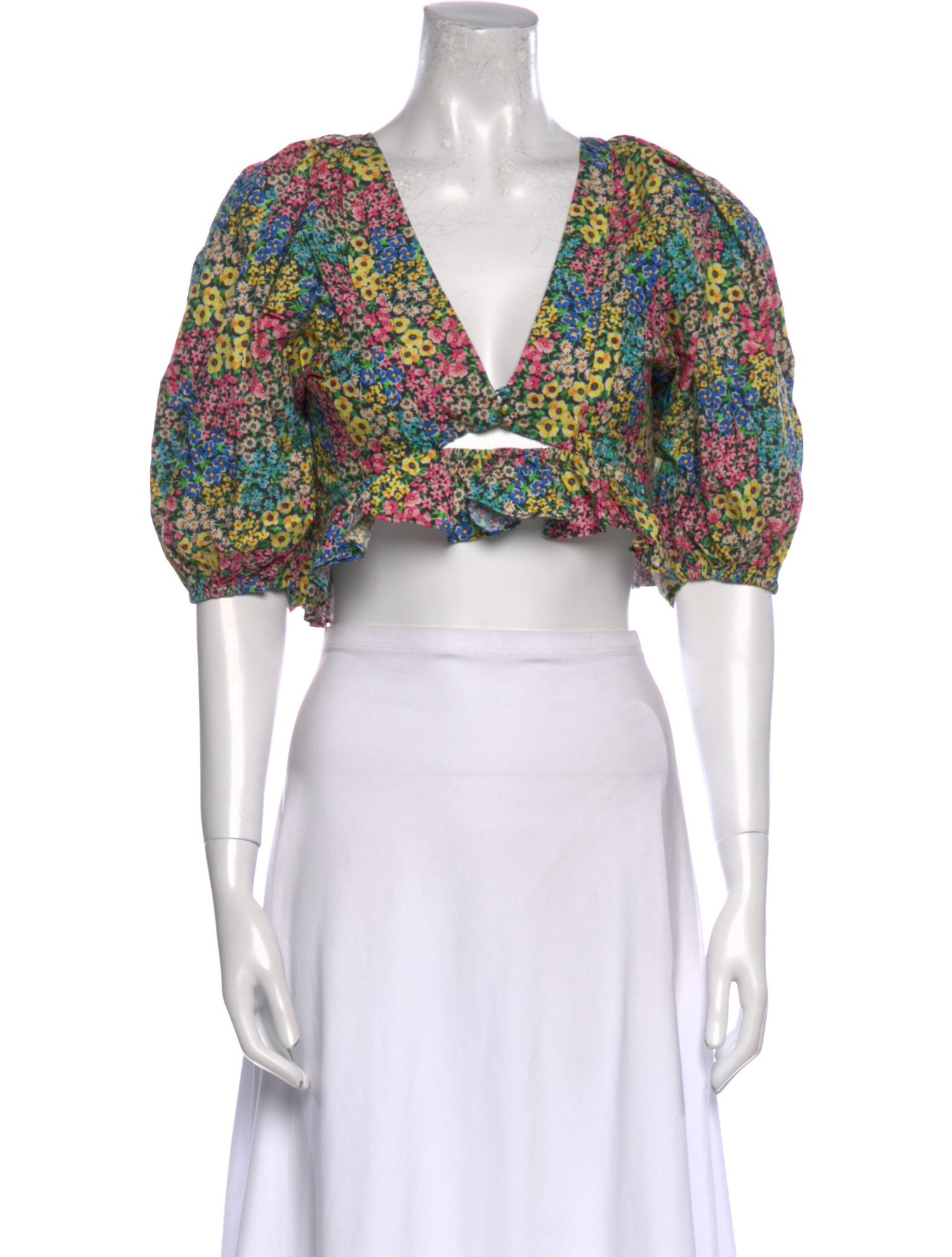 For Love & Lemons Floral Print V-Neck Crop Top w/ Tags