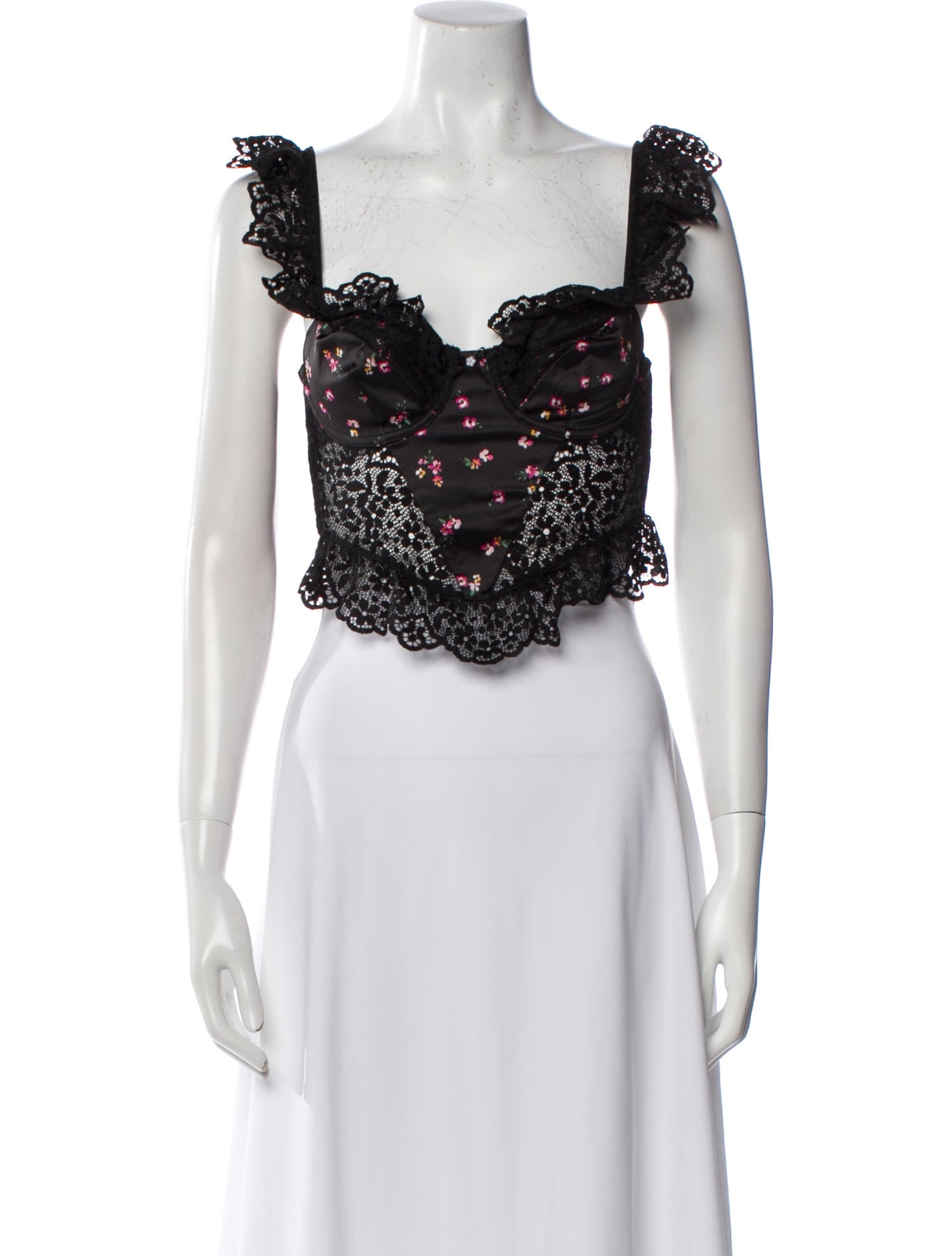 For Love & Lemons Lace Pattern Square Neckline Crop Top